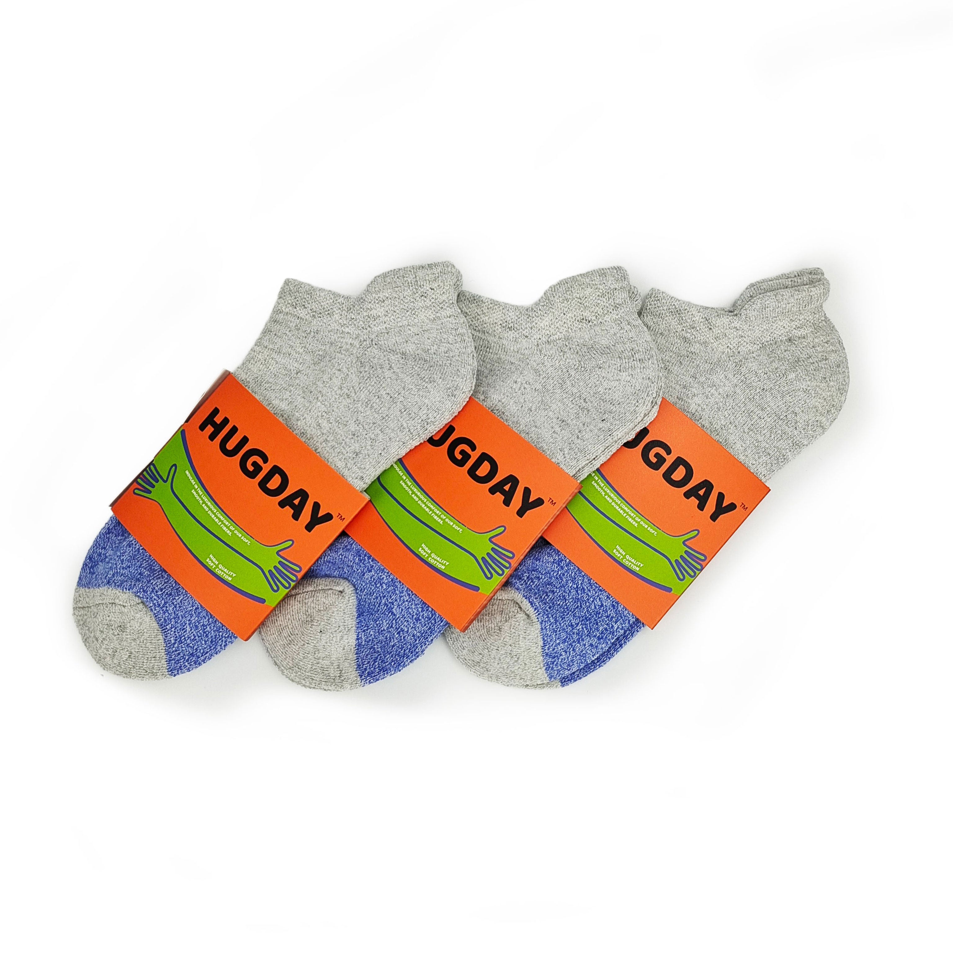 Tri Block Ankle Socks 3 Pack - Gray & Blue Crew Socks for Men & Women - Comfortable Athletic Socks for Running, Gym, Workout & Everyday Wear