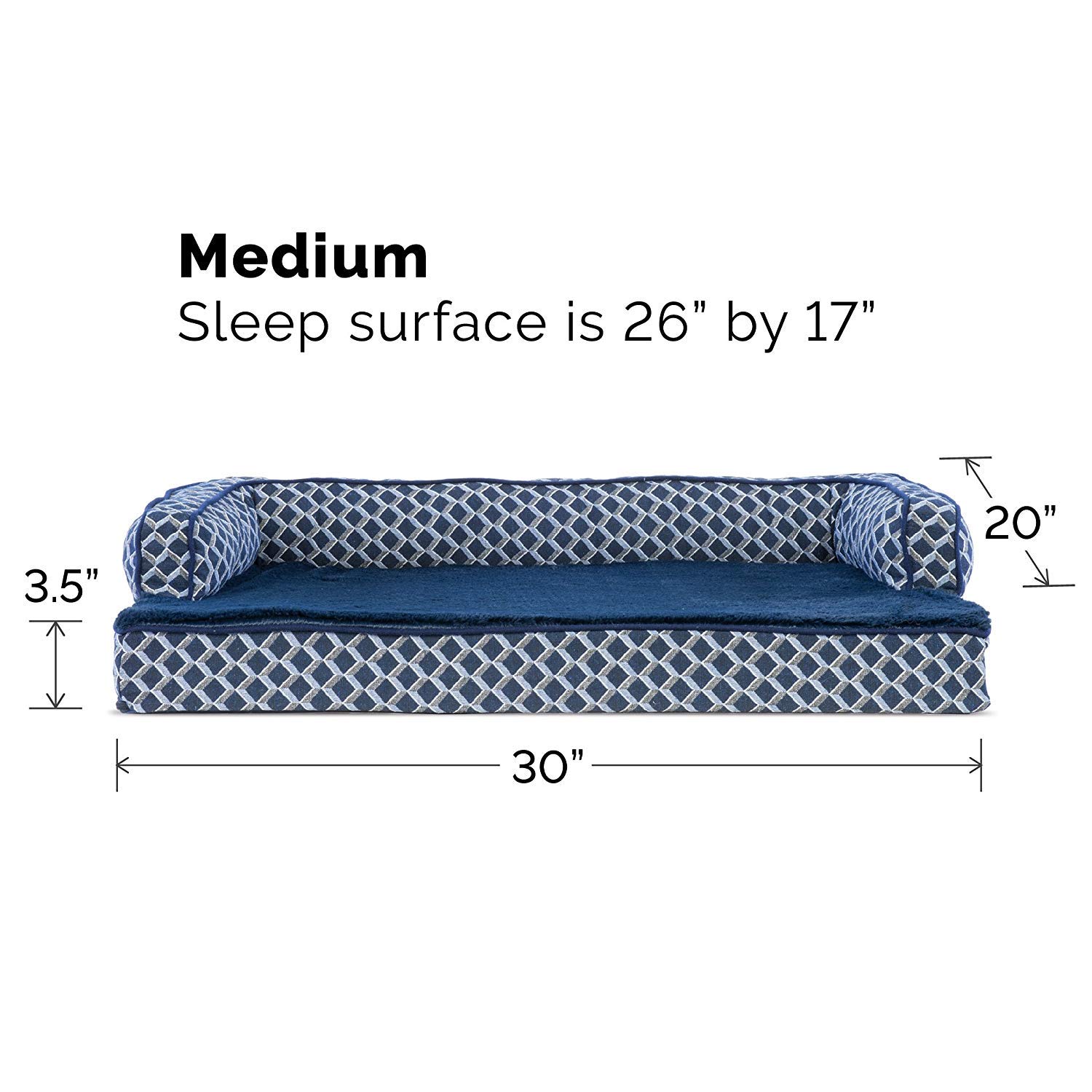 Furhaven Orthopedic Dog Bed for Small & Medium Dogs - Removable Bolsters & Washable Cover - Plush Support for Pets Up to 35 lbs - Comfortable Couch Sofa Design in Diamond Blue - Perfect for Living Room, Bedroom or Pet-Friendly Spaces
