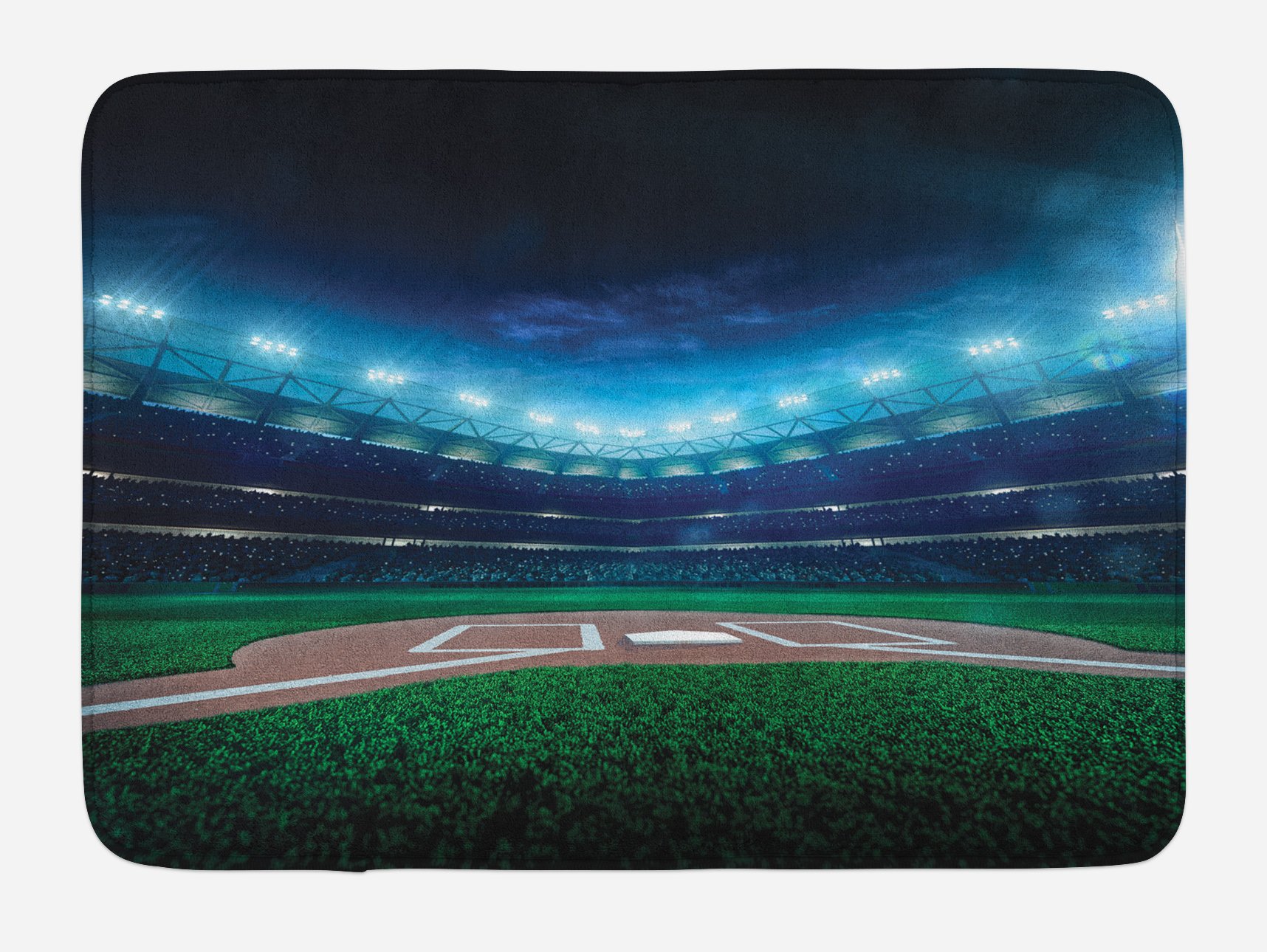 Ambesonne Non-Slip Baseball Bath Mat - Night Stadium Theme Plush Bathroom Rug, 30.2
