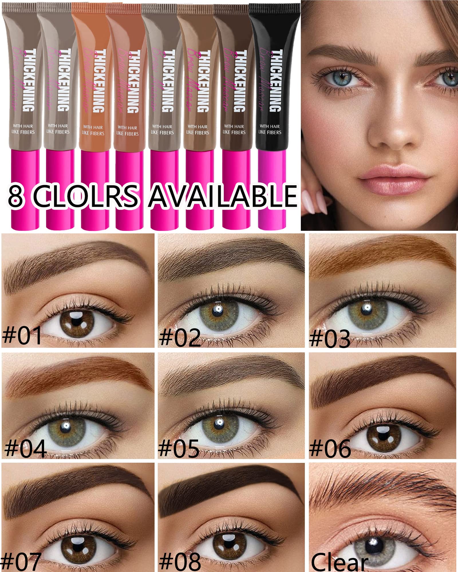 Espresso Brow Gel Kit - Tinted Thickening Eyebrow Mascara & Clear Setting Brow Glue for Natural Looking Brows | Long Lasting Brow Lift & Sculpt | Light, Medium & Dark Brown Shades with Dual-Ended Applicator | Perfect for Everyday Makeup & Special Occasions