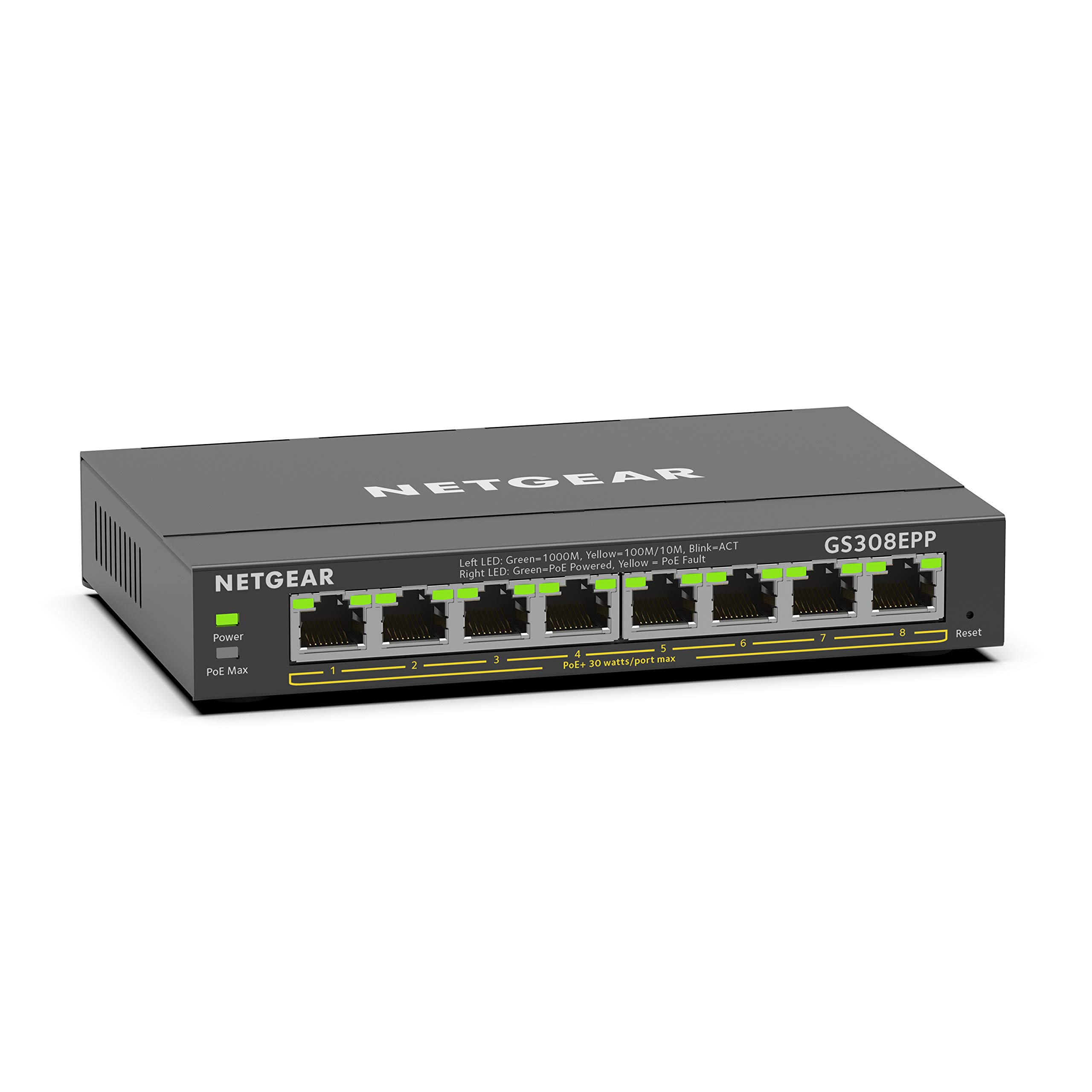 NETGEAR GS308EPP 8-Port Gigabit PoE+ Smart Managed Switch with 123W Power Budget - Desktop/Wall Mount for Home Office & Small Business Network Setup