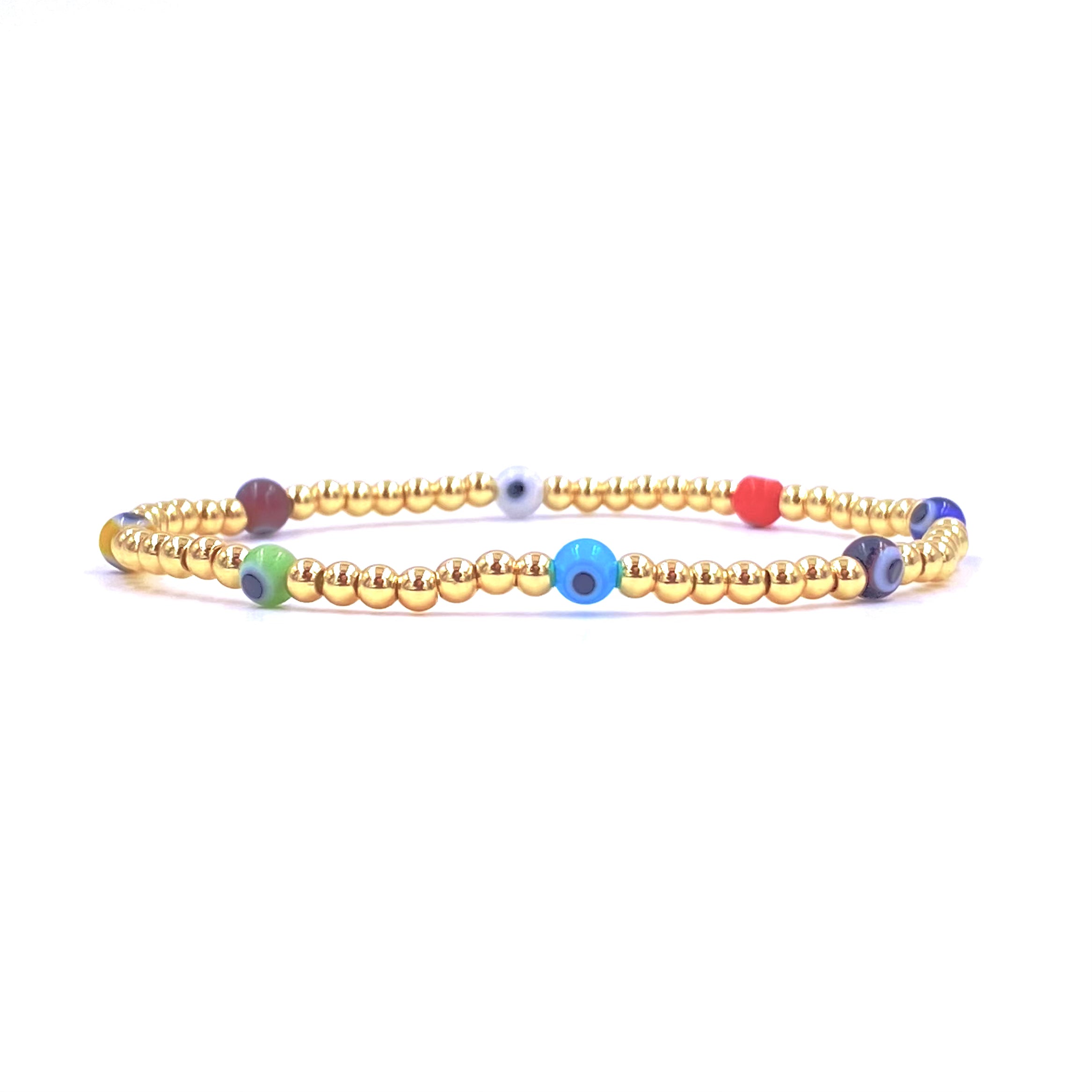 Ashley Gold Stainless Steel Evil Eye Bracelet - 4mm Gold Plated Beaded Stretch Bracelet for Women - Perfect for Protection, Good Luck & Everyday Wear