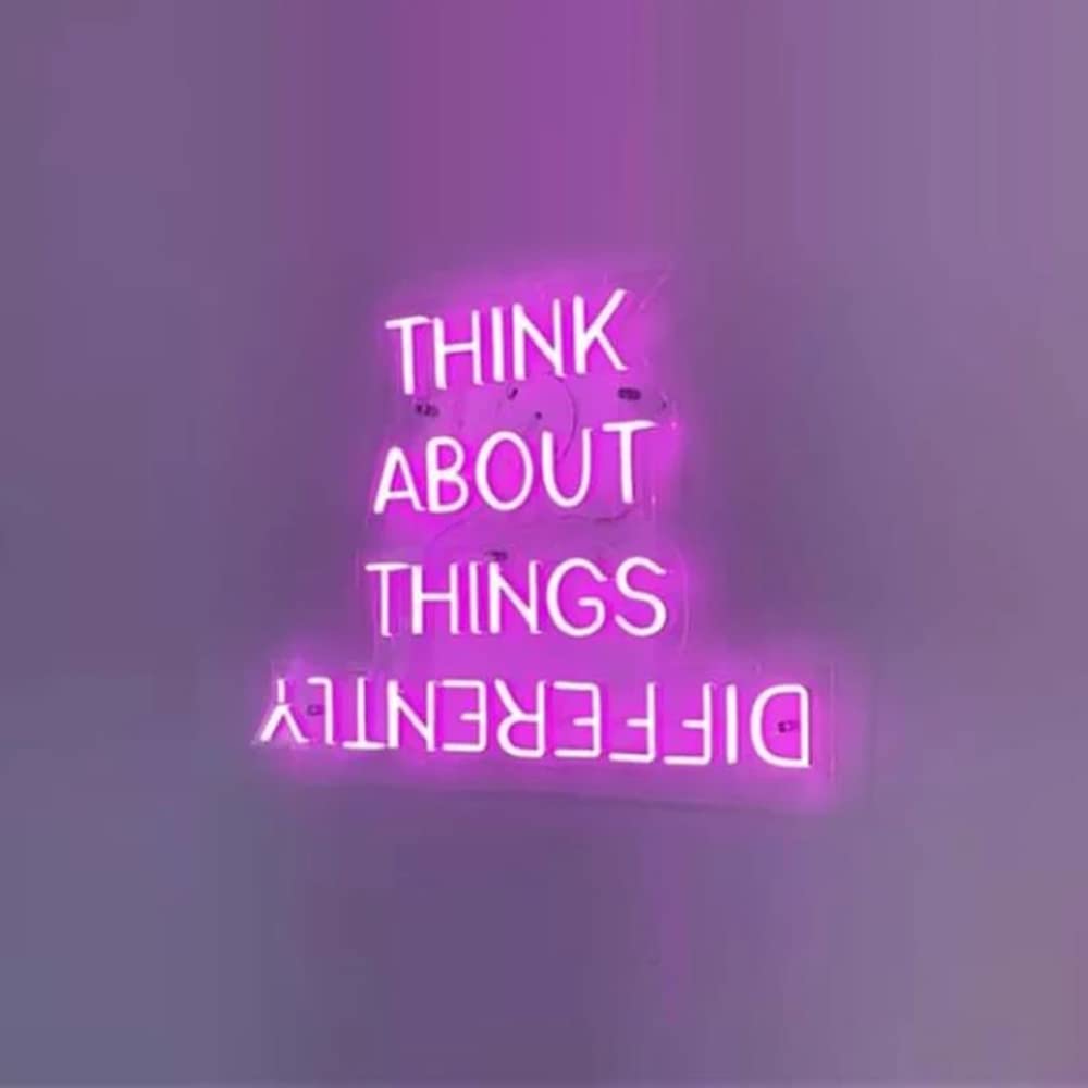 NUFR Think About Things Differently LED Neon Light Sign - 50cm Pink Wall Art for Bars, Shops, Weddings & Bride Parties - Unique Room Decor & Gift Idea
