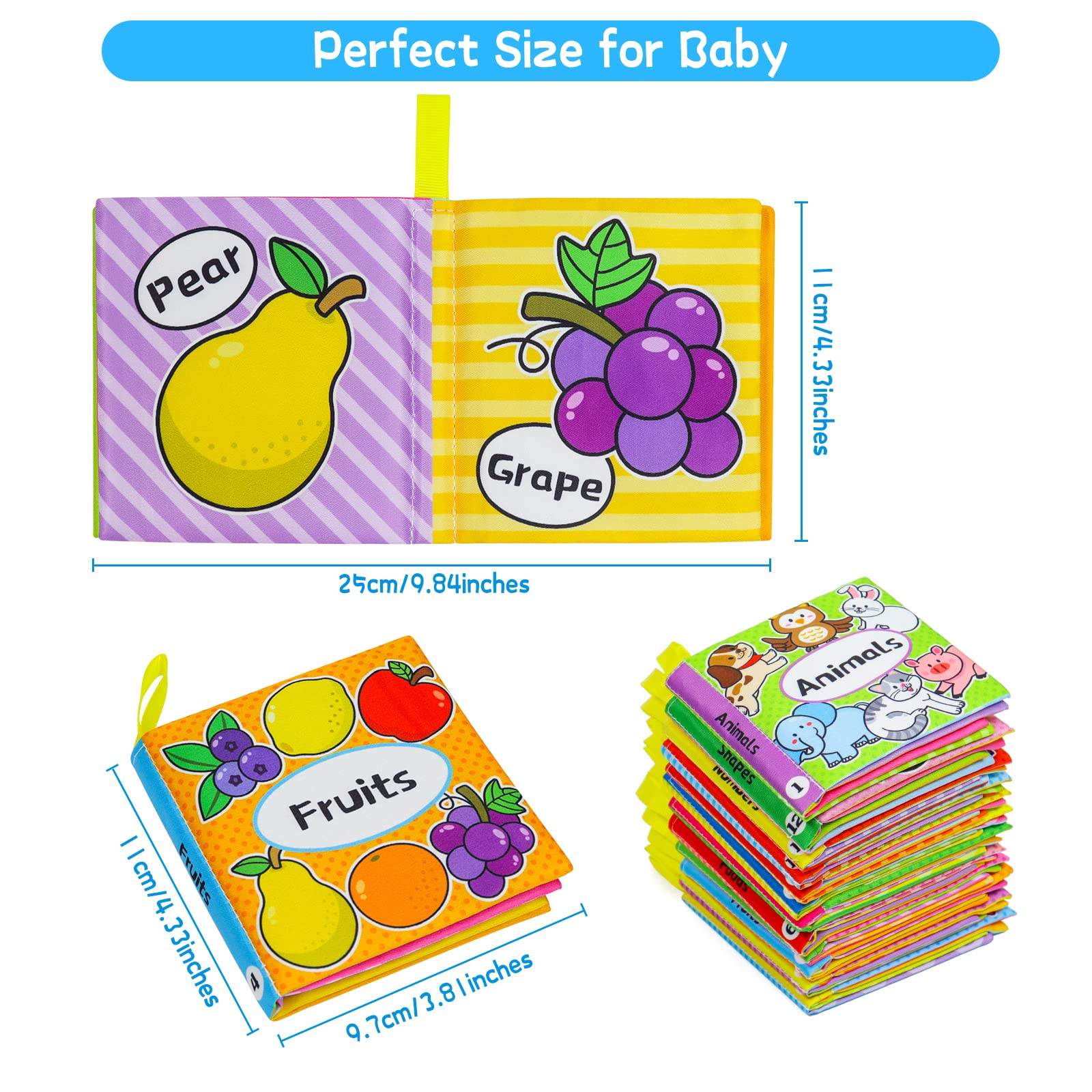 OKOOKO 12PCS Soft Baby Cloth Books - Washable Crinkle Bath Books for Newborns, Infants & Toddlers | Non-Toxic Early Learning Educational Toys for Preschool Kids | Perfect for Bathtime, Bedtime & Travel