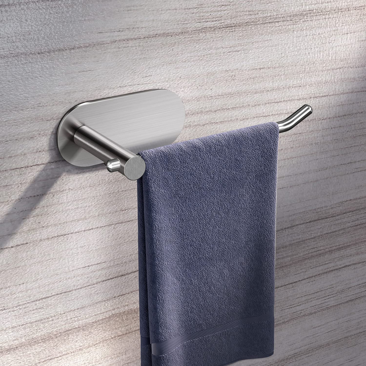 VAEHOLD No Drill Adhesive Towel Holder - Stainless Steel Brushed Silver Bathroom & Kitchen Towel Rack Ring Hanger (SUS 304) - Perfect for Small Spaces, Apartments & RVs