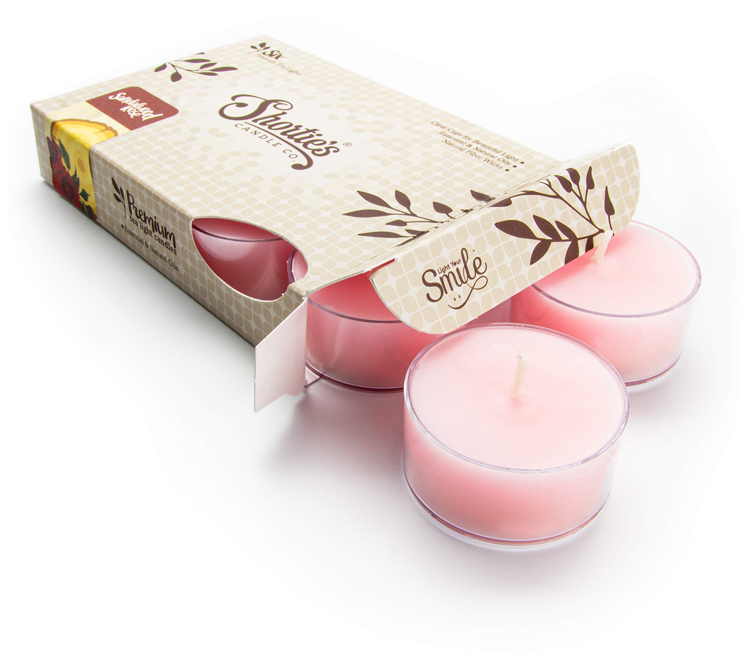 Premium Sandalwood Rose Scented Tealight Candles - 6 Pack Pink Essential Oil Candles - Handmade in USA - Incense & Earth Collection - Perfect for Aromatherapy, Relaxation & Home Decor