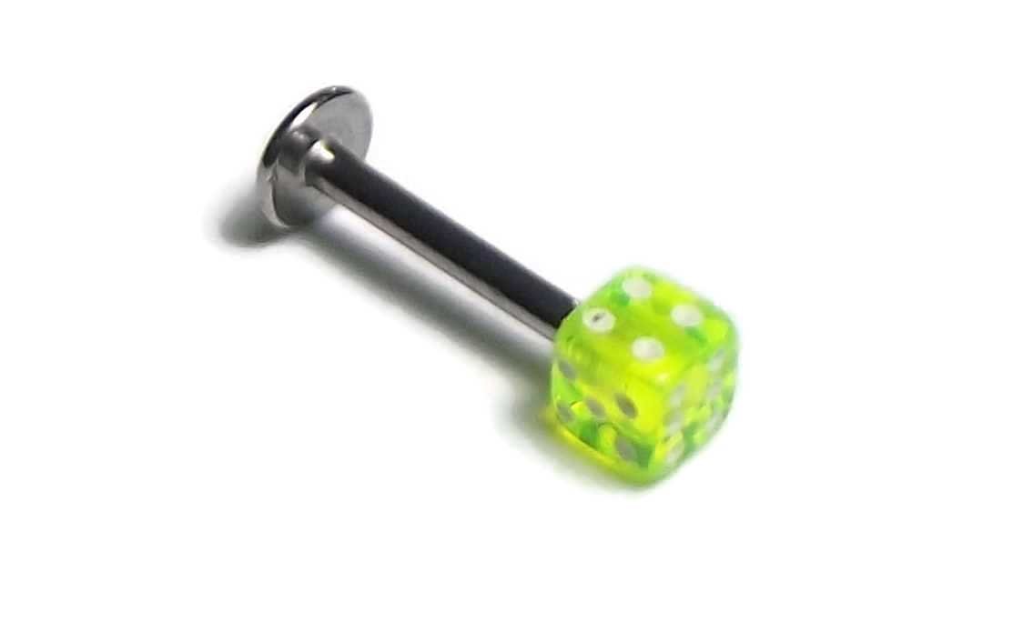 1pc Yellow Acrylic Dice Labret Stud - 316L Surgical Stainless Steel Lip/Nose/Cheek Piercing Jewelry - Perfect for Body Art, Cosplay & Alternative Fashion