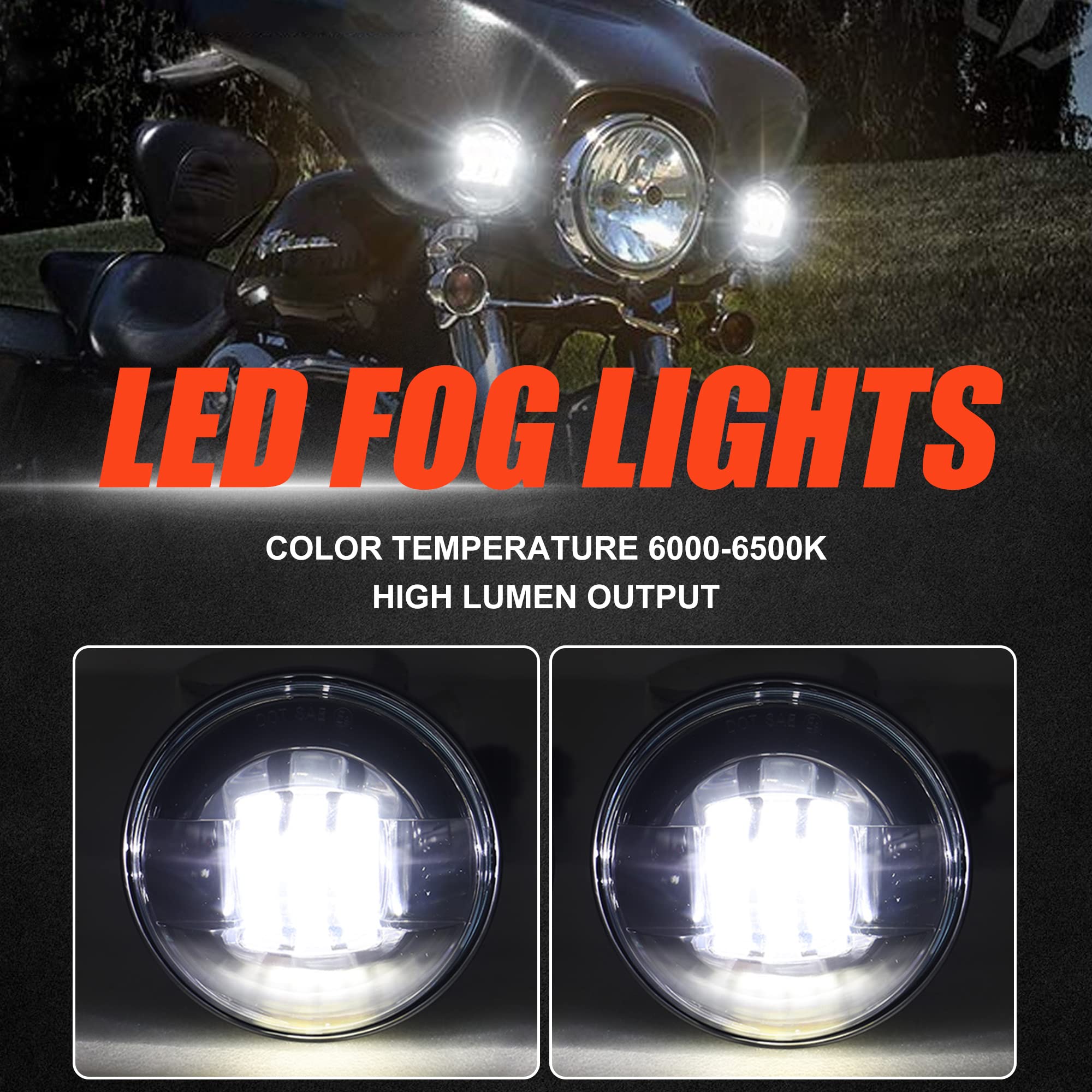 4.5 Inch LED Motorcycle Auxiliary Fog Lights - Black Projector Driving Lamps for Harley Davidson Road King, Electra Glide, Softail & Fatboy - Enhance Visibility for Night Riding & Bad Weather Conditions