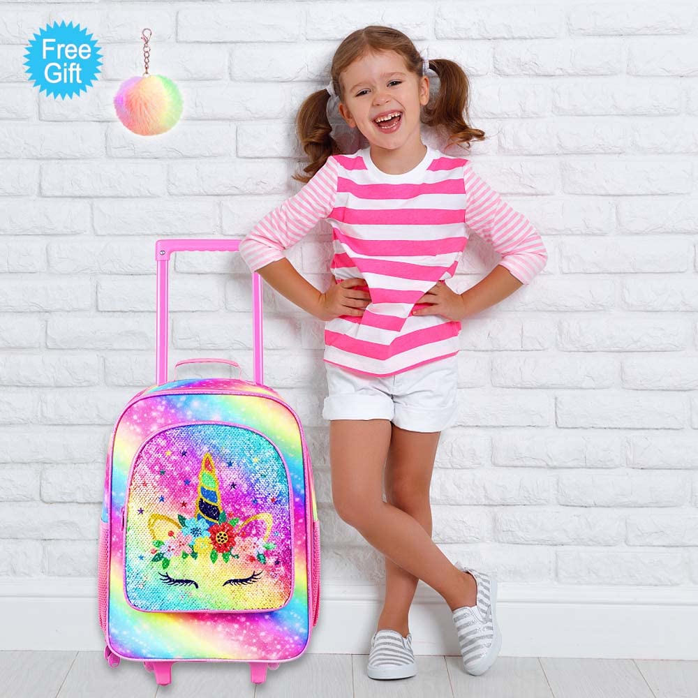 Kids Rolling Luggage for Boys & Girls - Toddler Travel Carry-On Suitcase with Wheels | Perfect for Airplane Trips, Family Vacations & School Sleepovers