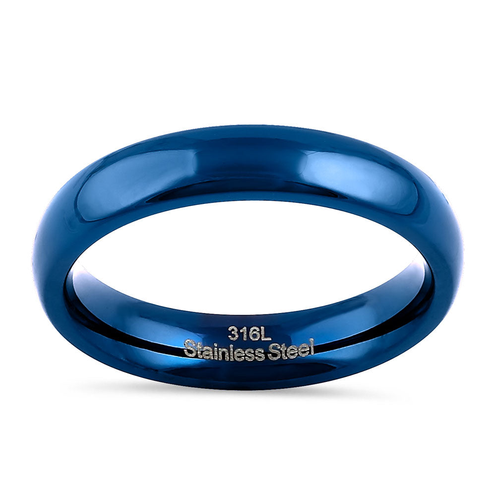 Stainless Steel 4mm Blue High Polish Band Ring for Men & Women - Elegant Wedding, Engagement, Anniversary Jewelry Gift - Hypoallergenic & Tarnish Resistant