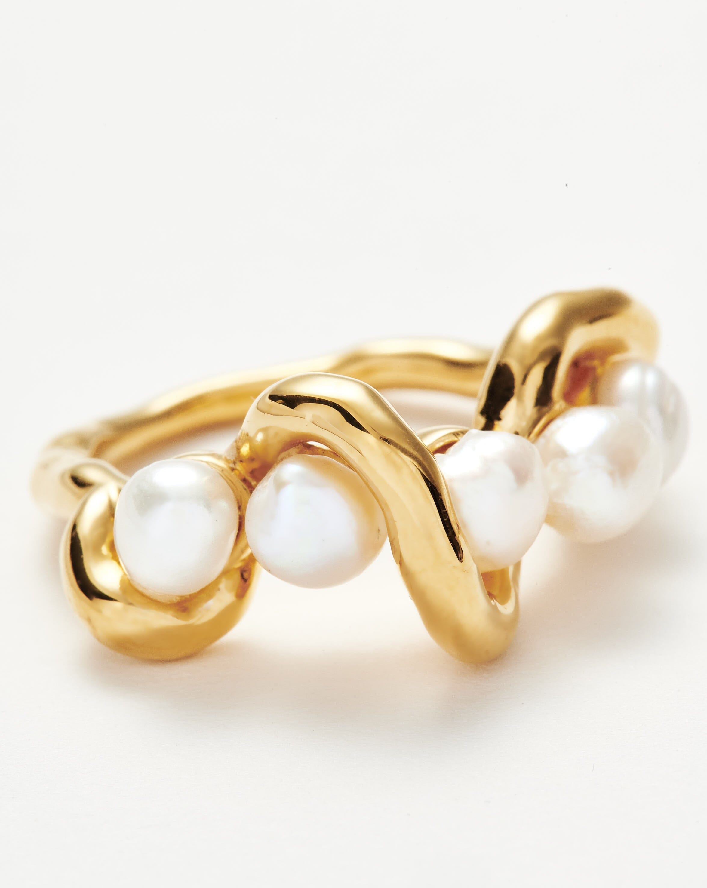 18k Gold Vermeil Pearl Twisted Stacking Ring Set - Elegant Layered Jewelry for Women, Perfect for Everyday Wear, Weddings & Special Occasions