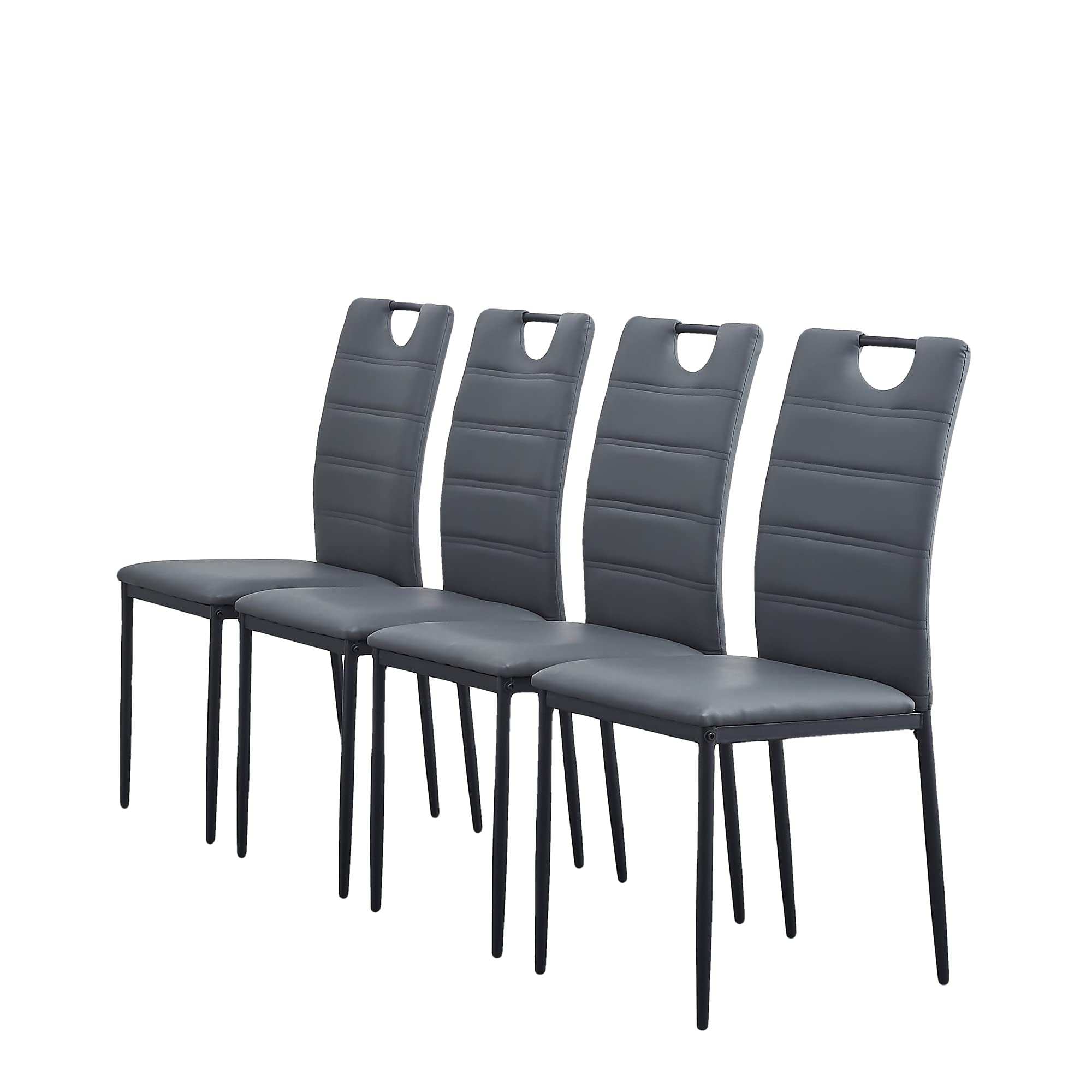 Modern Minimalist Dining Chairs Set of 4 - Fireproof Leather Upholstery with Diamond Grid Pattern, Sprayed Metal Pipe Frame - Perfect for Restaurant, Home, Office & Conference Room (Grey)