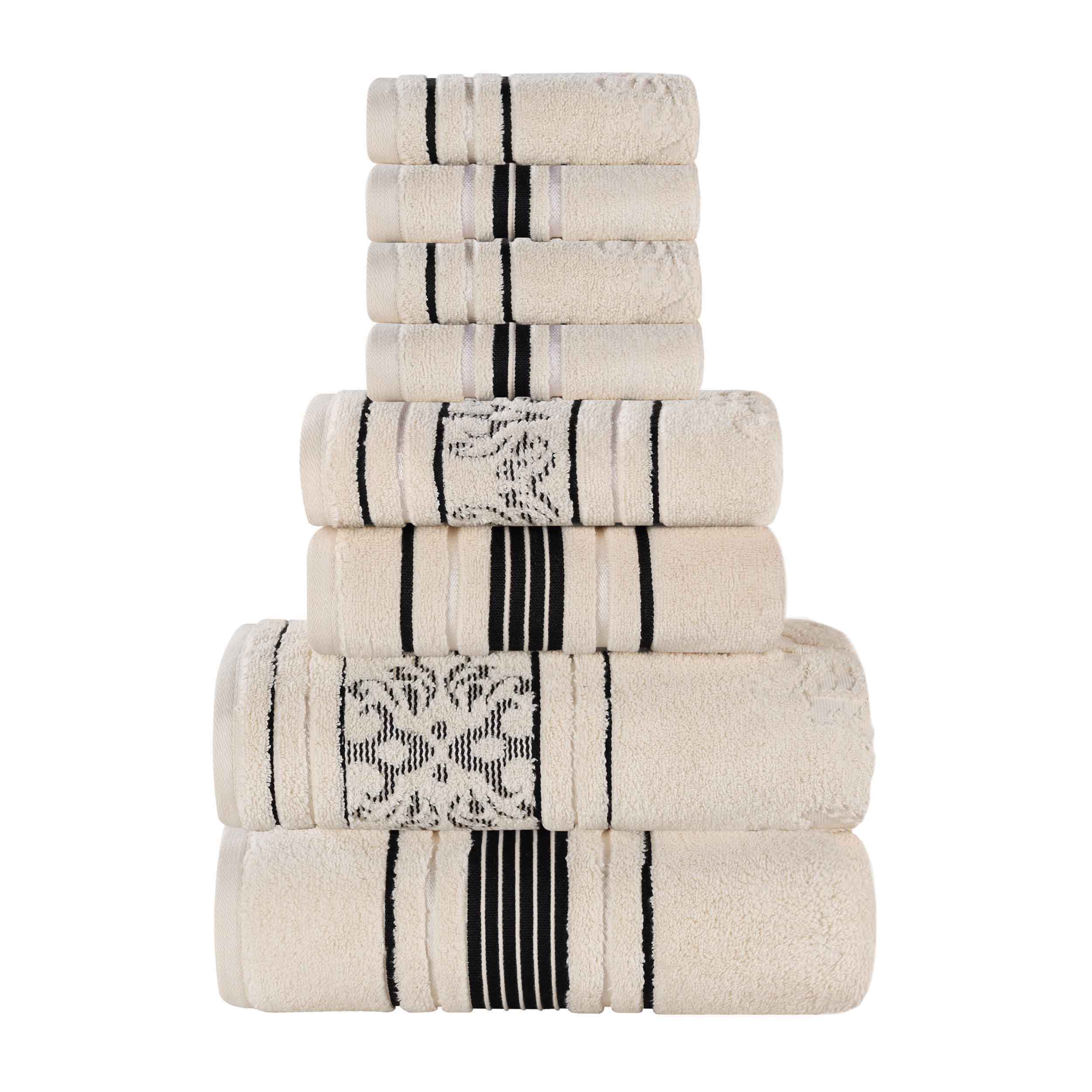 Premium 8-Piece Sadie Zero Twist Cotton Towel Set - Solid & Jacquard Floral Design | Ultra Absorbent Bath & Hand Towels for Luxury Bathroom, Spa & Guest Room Decor