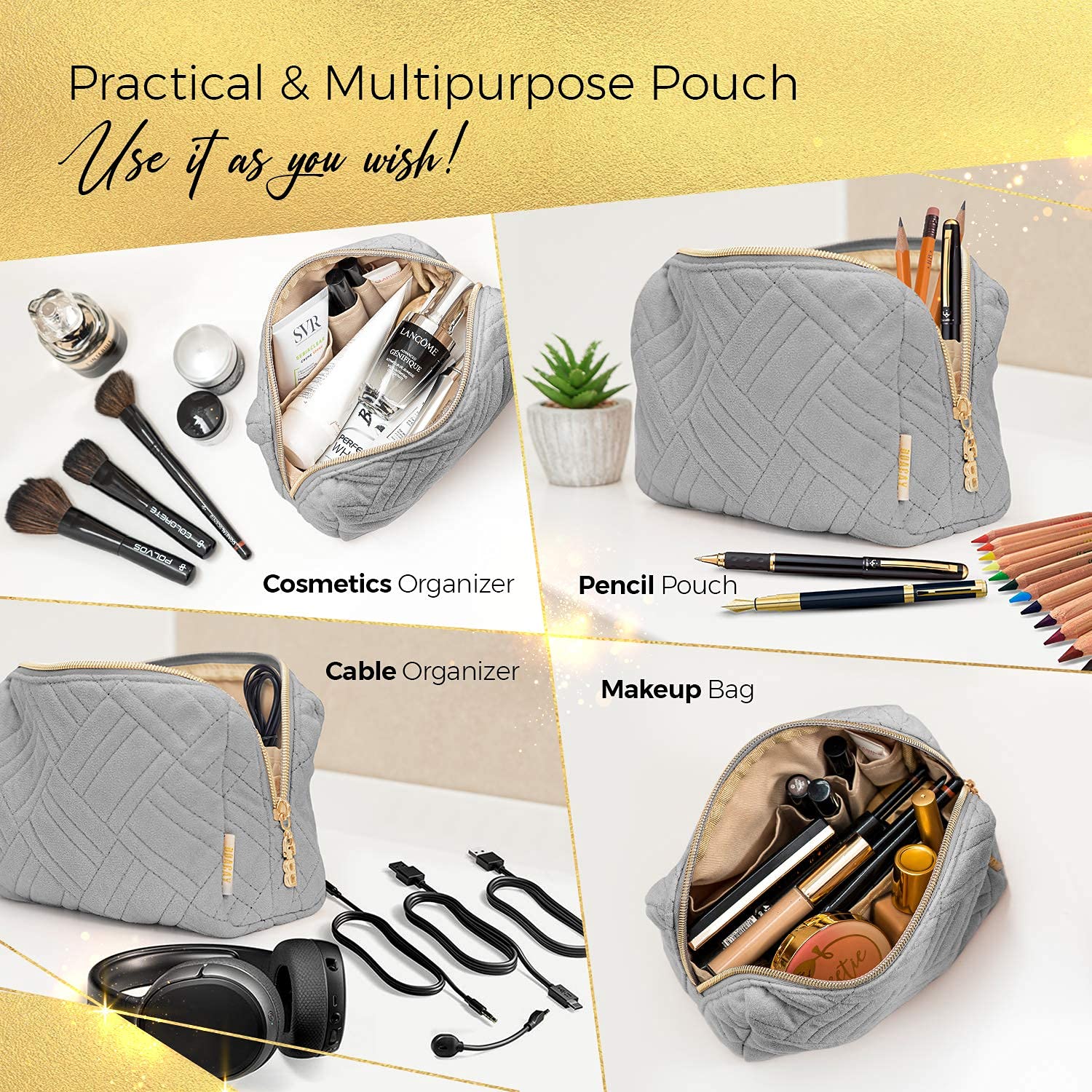 BOACAY Small Makeup Bag for Women - Travel Cosmetic Pouch with Zipper, Toiletry Organizer for Purse, Compact Case for Accessories & Brushes | Perfect for Travel, Gym & Daily Essentials Storage