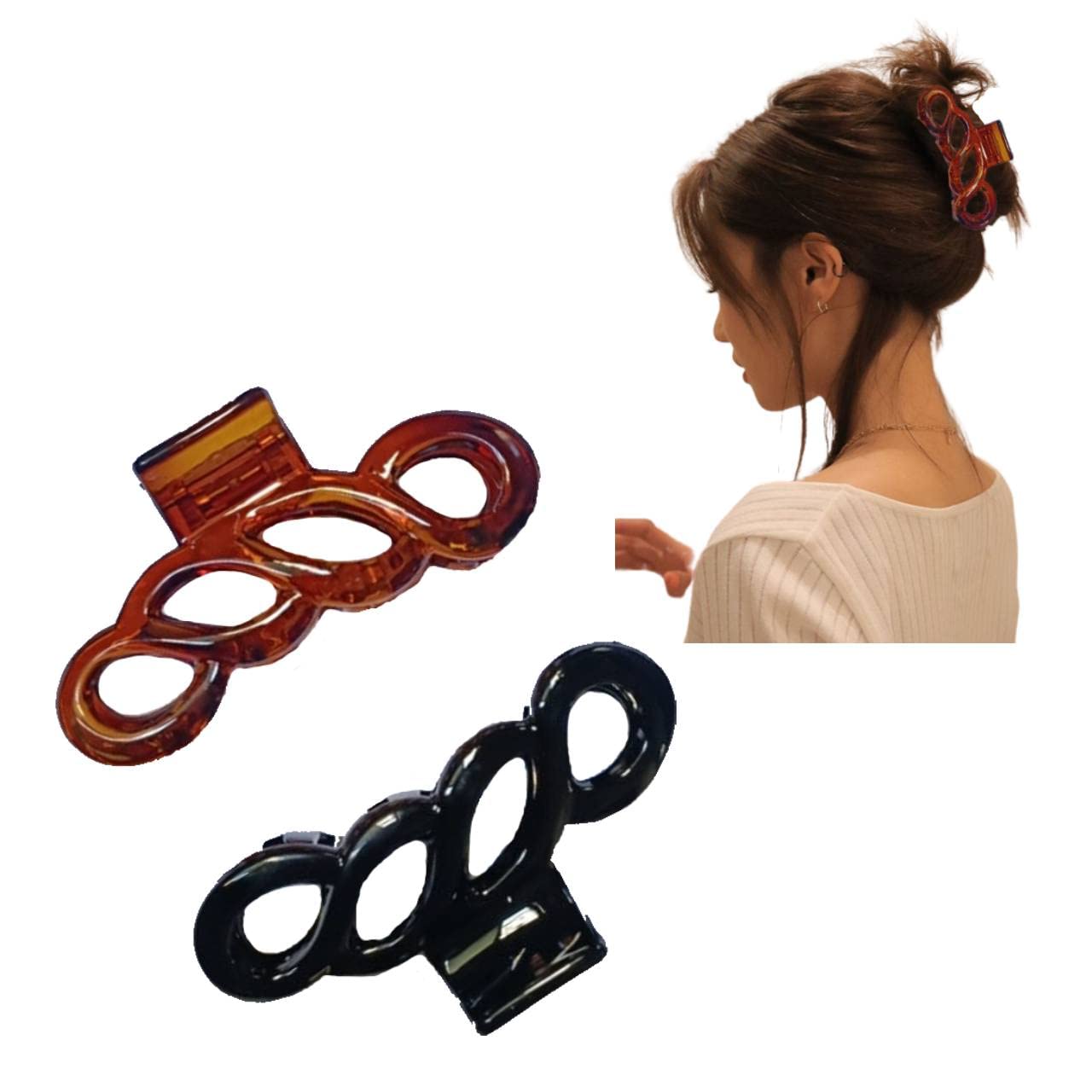 Vastra Studio Women's Hair Clips - 2 Pack Large Teeth Transparent Claw Clips for Thick Hair, Strong Hold Hair Accessories (Black & Brown Combo) - Perfect for Work, School, and Everyday Styling
