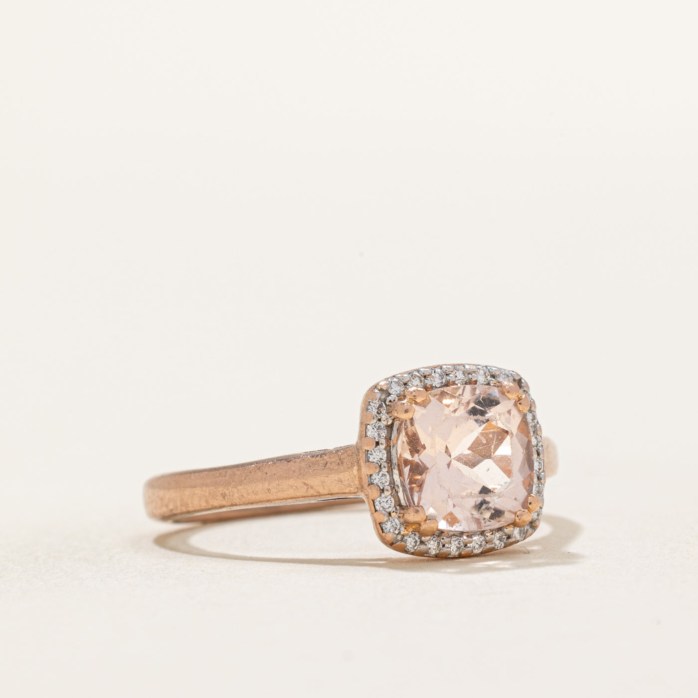 1.00ct Cushion Cut Morganite & Diamond Halo Ring | 0.05ctw Diamond Accents | Size 7.25 | Engagement, Wedding, Anniversary Gift for Her