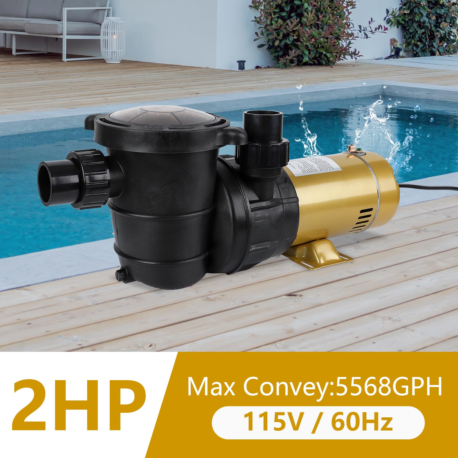 2HP Single Speed Swimming Pool Pump - 115V, 5568GPH High Flow Above/In-Ground Water Pump with Filter Basket | Powerful Priming, Low Noise | Perfect for Family Backyard Pools, Spas & Water Features