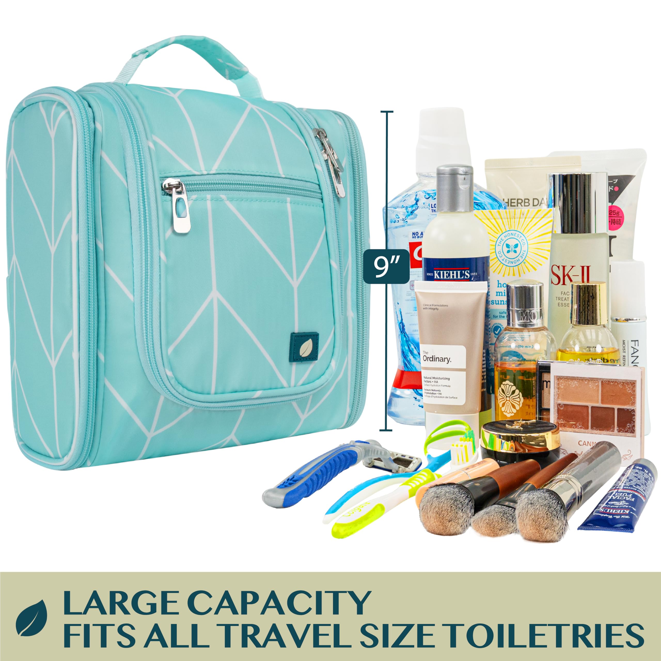 PAVILIA Hanging Toiletry Bag for Women & Men - Waterproof Travel Cosmetic Organizer with Large Capacity for Makeup, Accessories & Toiletries - Perfect for Travel, Gym, Camping & Daily Use (Teal Chevron)