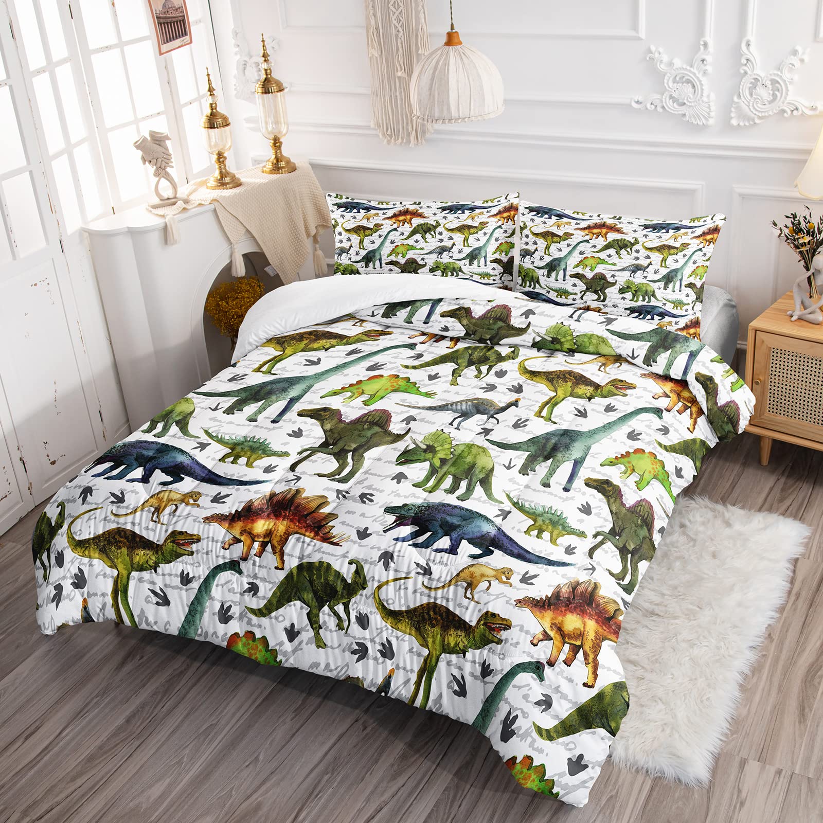 Dinosaur Duvet Cover Twin Size - Jurassic Dino 3 Piece Bedding Set for Boys with Pillow Shams | Ultra Soft, Lightweight & Breathable All Season Comforter | Perfect for Kids' Bedroom, Dinosaur Themed Nursery or Gift