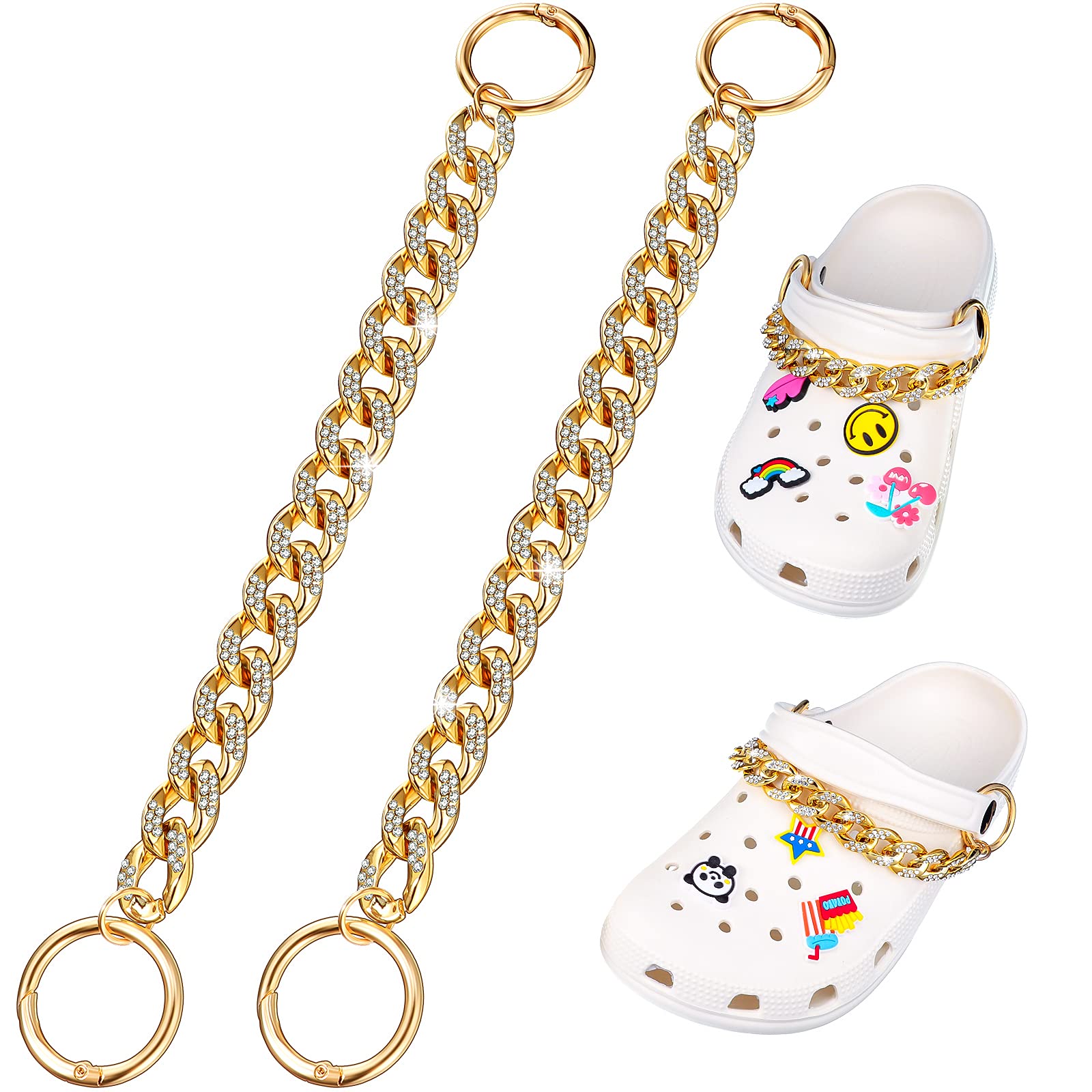 Hanaive 2 Pack Crystal Shoe Charms Chain - DIY Metal Shoe Charms for Women's Shoes - Perfect for DIY Jewelry Making, Shoe Decoration & Gift Giving