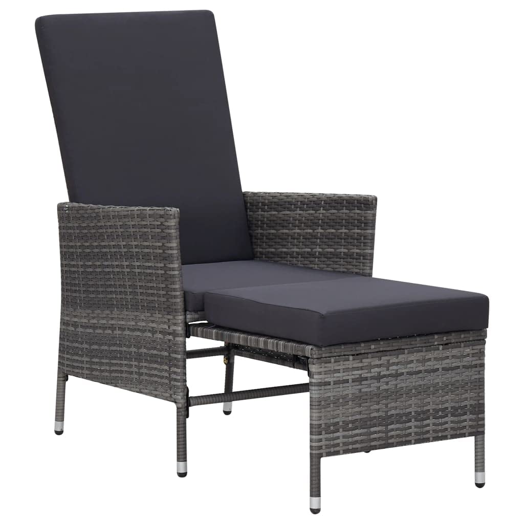 **SKM Reclining Patio Chair with Cushions - Gray Poly Rattan Outdoor Lounge Chair for Garden, Poolside, or Deck Relaxation**