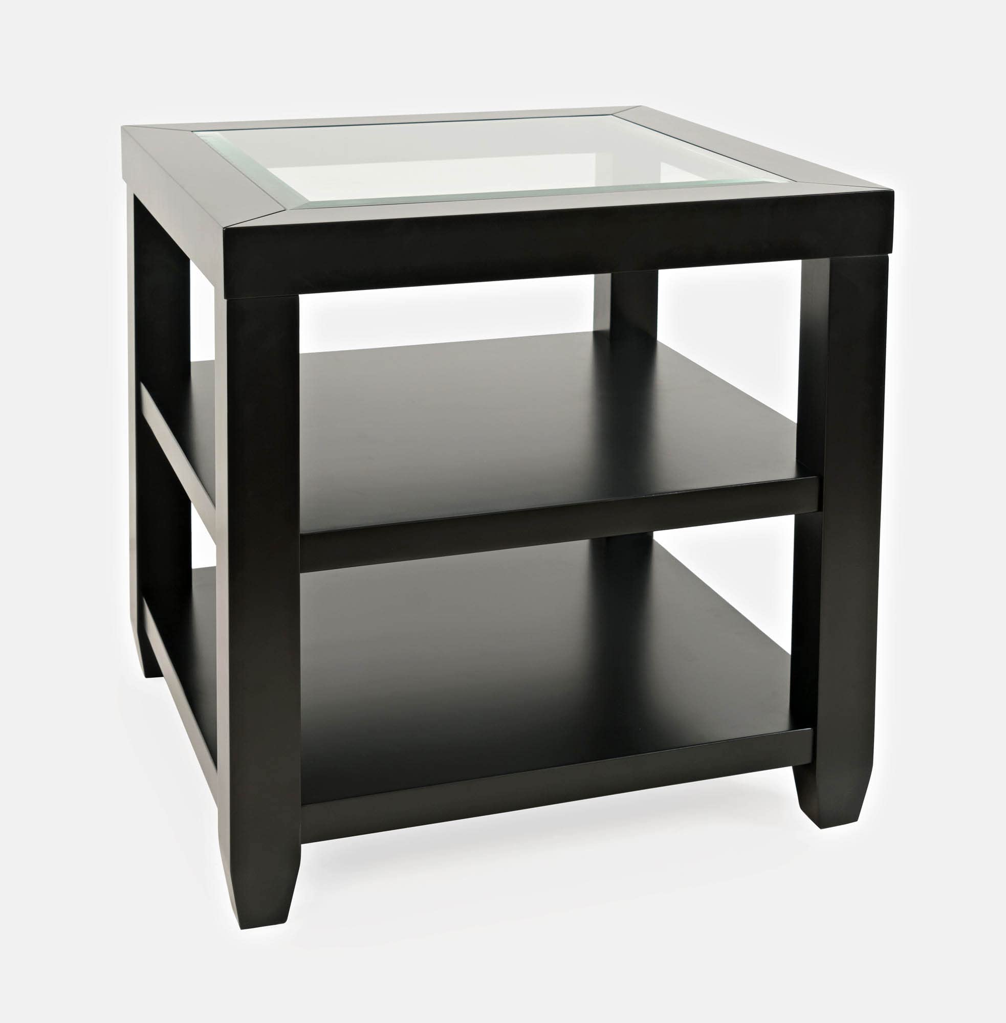 Jofran Urban Icon Glass Inlay End Table with Storage Shelf - Modern Accent Table for Living Room, Bedroom & Office - Nightstand with Storage Space for Books, Remote & Decor