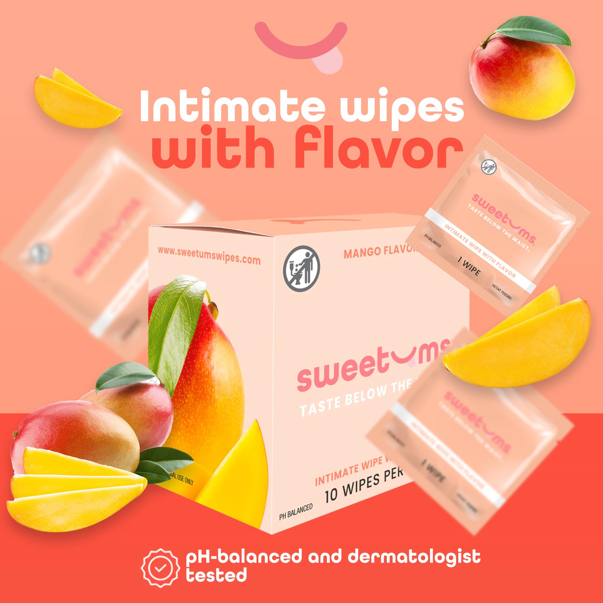 pH Balanced Mango Feminine Wipes for Women - Individually Wrapped Intimate Wipes (Pack of 10) - Perfect for Travel, Gym & Daily Freshness