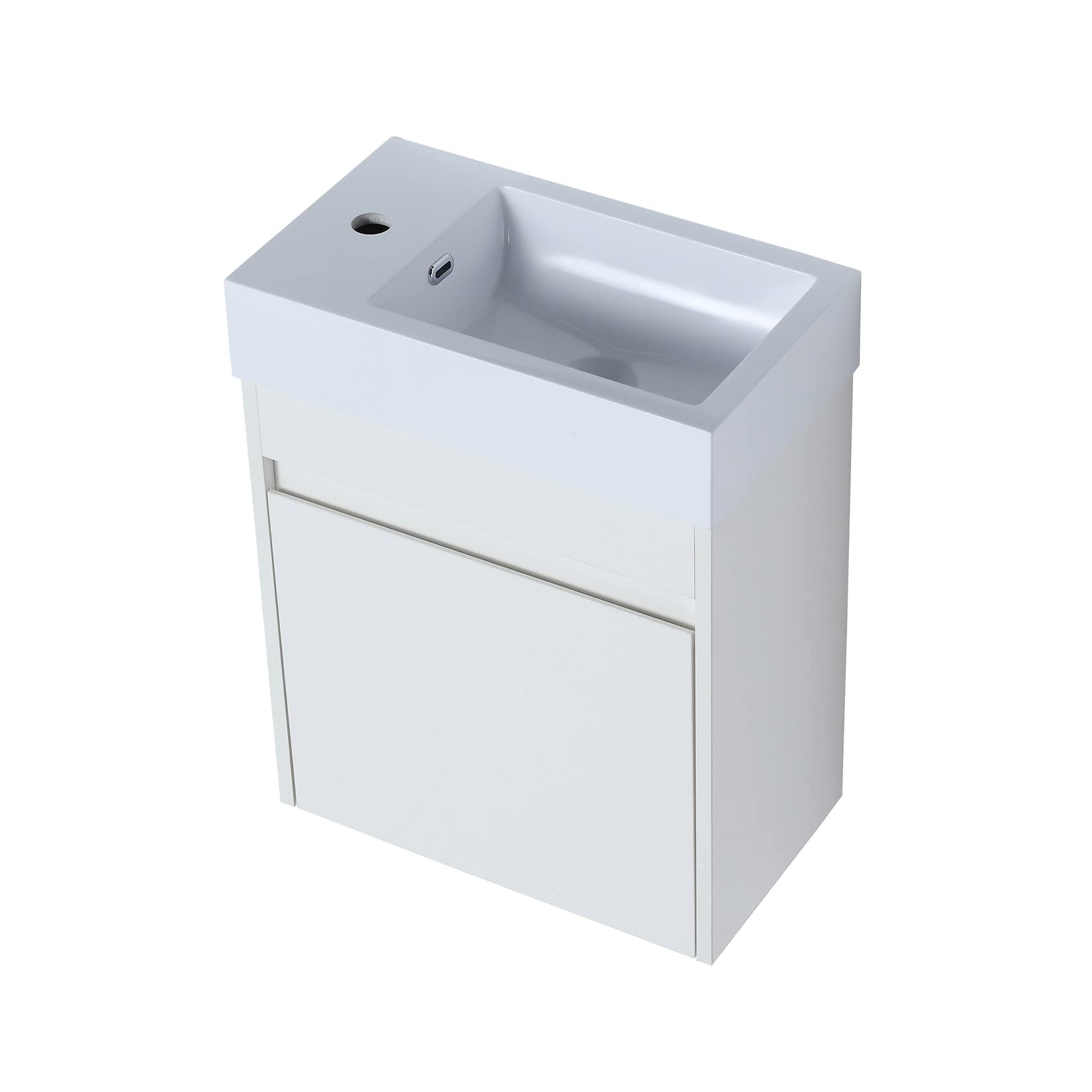 Modern 18-Inch Wall Mounted Bathroom Vanity Set with Sink & Storage Cabinet - White Wood Hanging Vanity with Resin Basin for Small Spaces | Perfect for Apartments, Powder Rooms & Compact Bathrooms