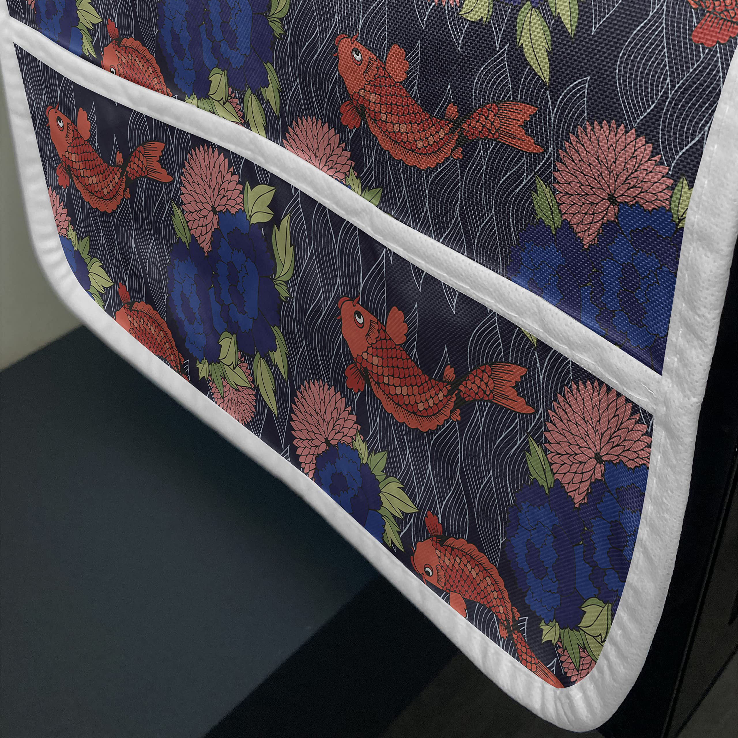 Ambesonne Japanese Koi Fish Microwave Cover - Traditional Carnation Flower & Leaf Design, Waterproof Kitchen Organizer with Pockets, 36