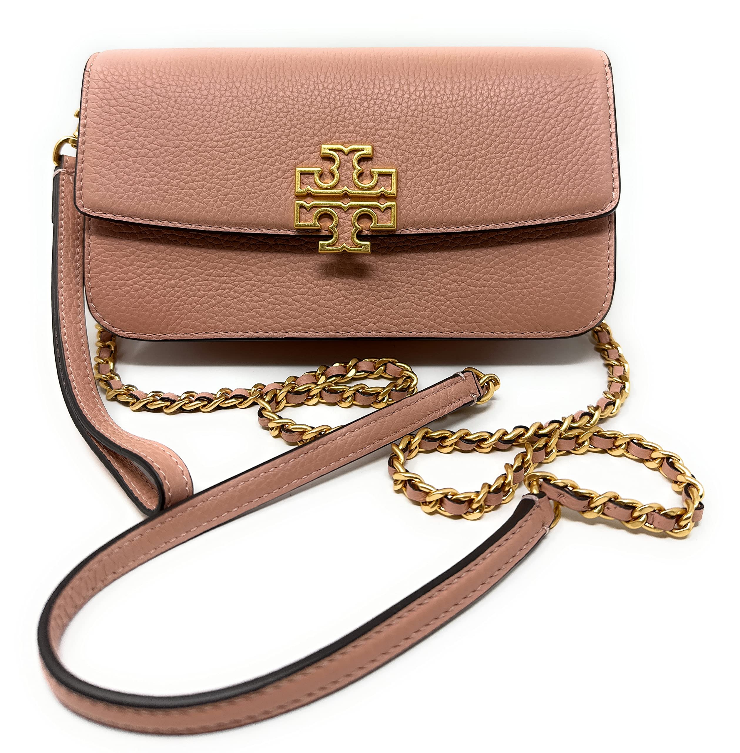 Tory Burch Britten Pebble Chain Wallet Wristlet for Women - Light Meadowsweet Crossbody Bag | Perfect for Everyday Use, Travel & Special Occasions