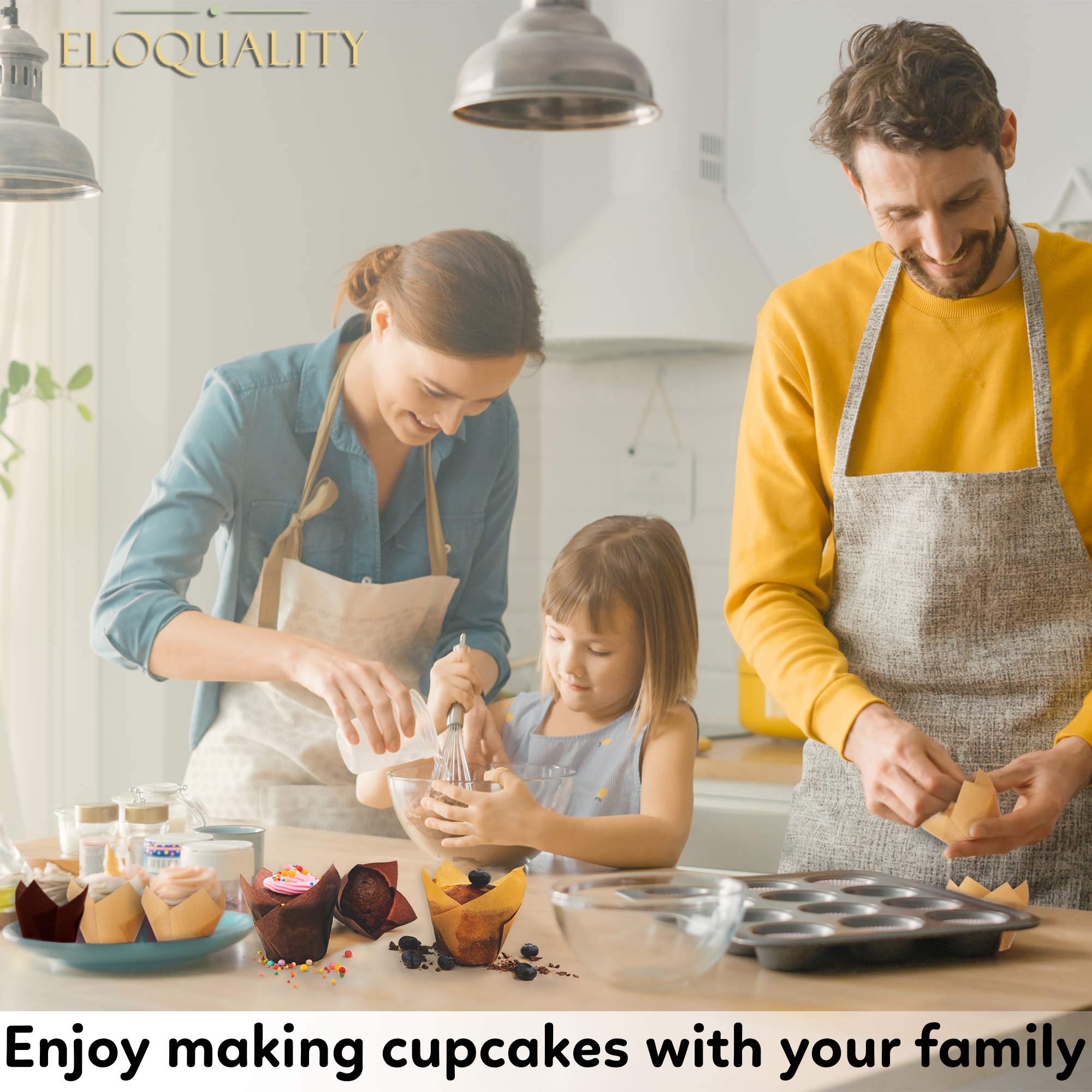 250-Pack Brown Greaseproof Tulip Baking Cups & Natural Parchment Liners - Premium Cupcake Wrappers for Muffins, Mini Snacks, Wedding & Birthday Parties (Ideal for Home Baking, Cafes & Catering Events)