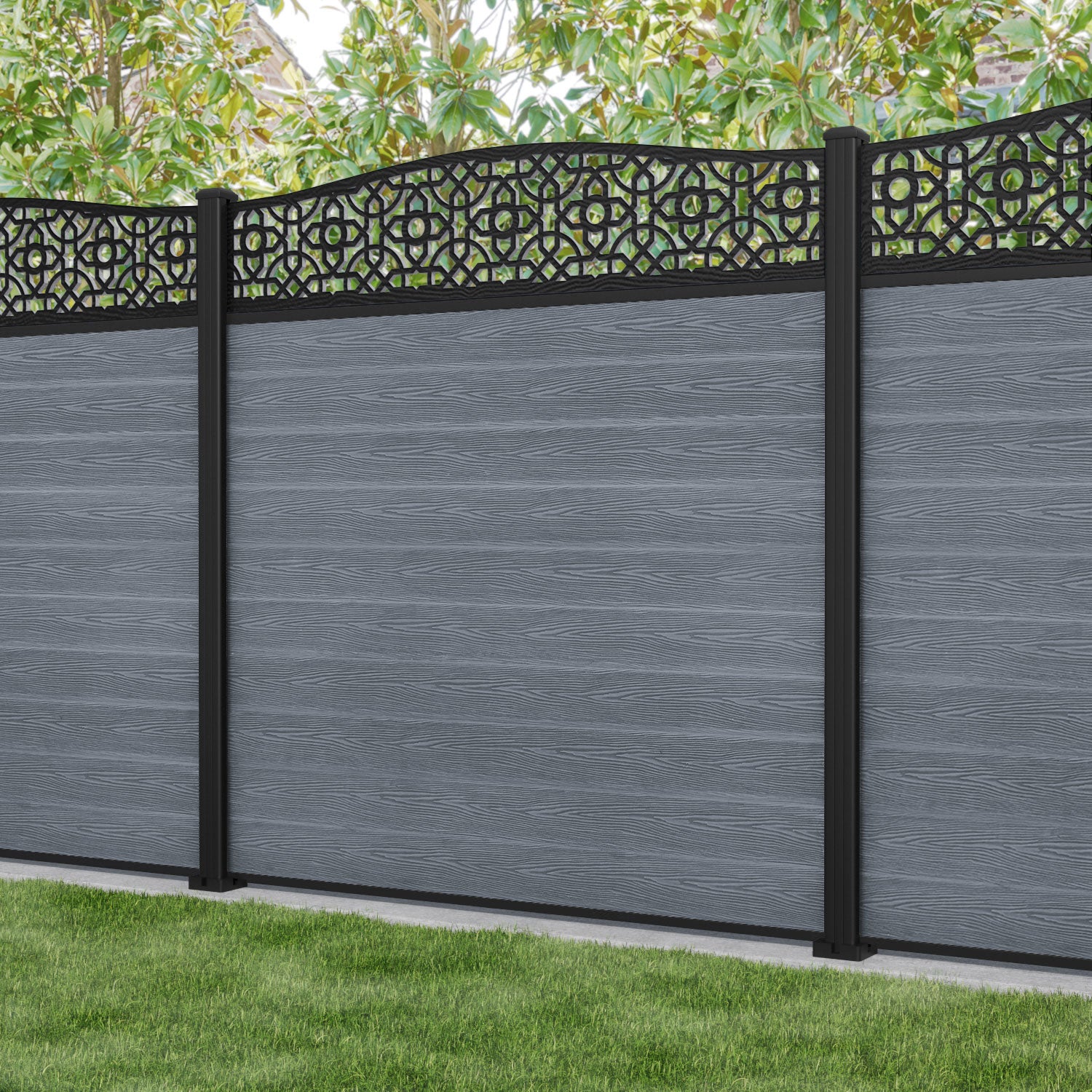 Classic Nabila Curved Top Fence Panel - Anthracite Grey Aluminum Fence with Durable Posts | Perfect for Garden, Backyard, and Property Boundary Security
