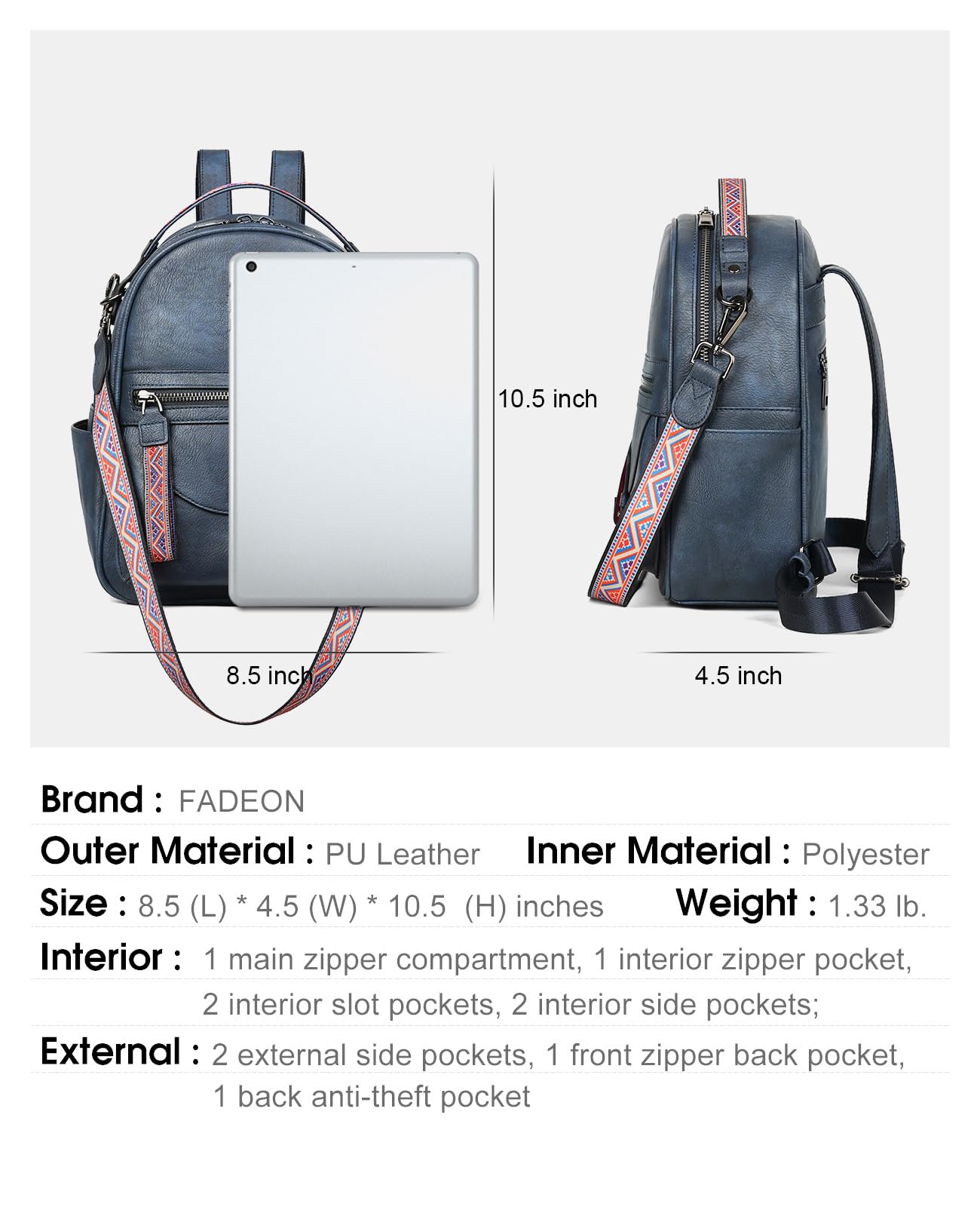 FADEON Mini Backpack Purse for Women - Stylish Leather Small Backpack with Spacious Design, Fashionable Shoulder Bag for Daily Use, Travel & Work Accessories
