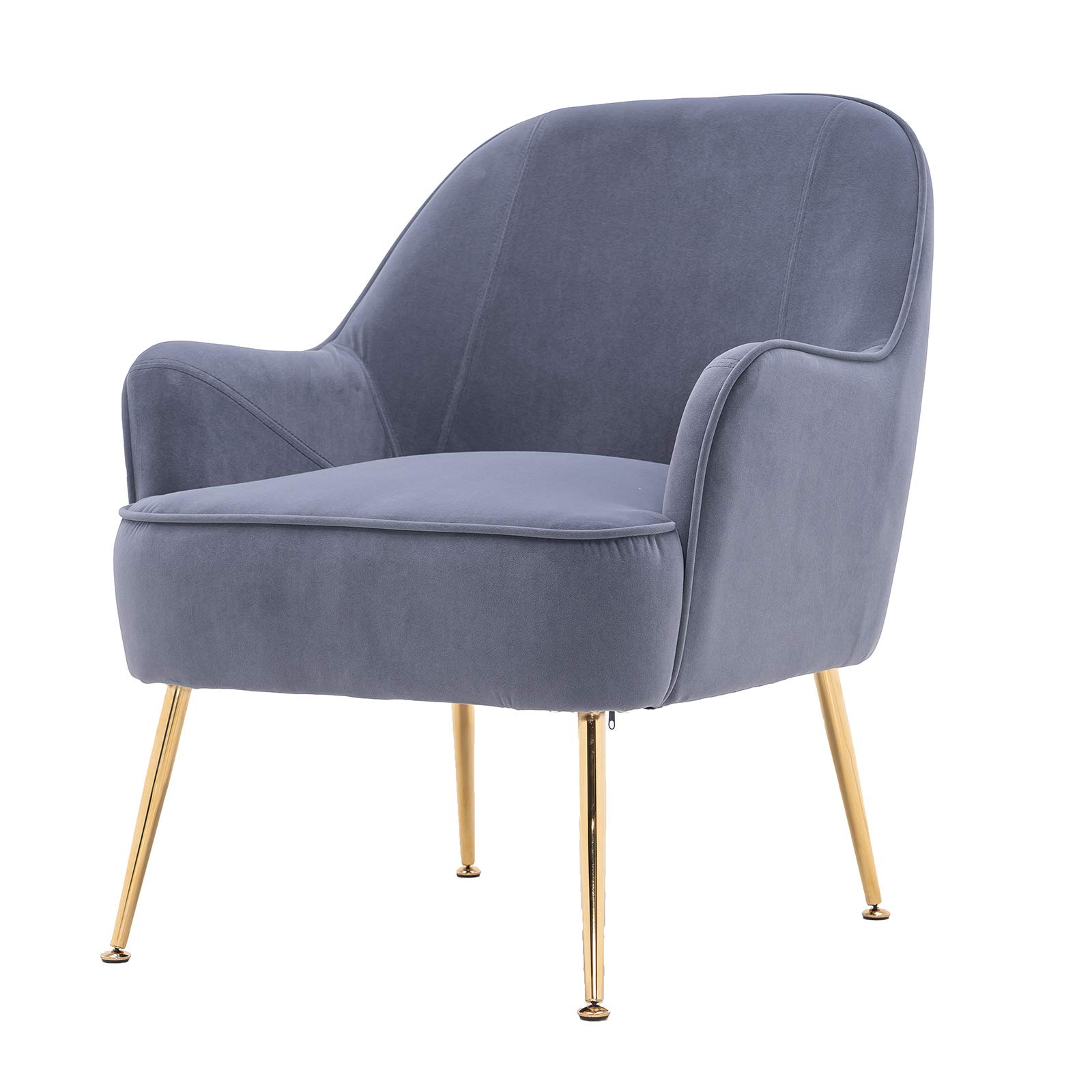 Velvet Accent Chair with Gold Metal Legs - Modern Upholstered Leisure Armchair for Living Room, Bedroom & Office - Thick Padded Comfort - Perfect as Guest Chair, Vanity Chair or Club Chair (Grey) - Ideal for Relaxing, Reading & Home Decor