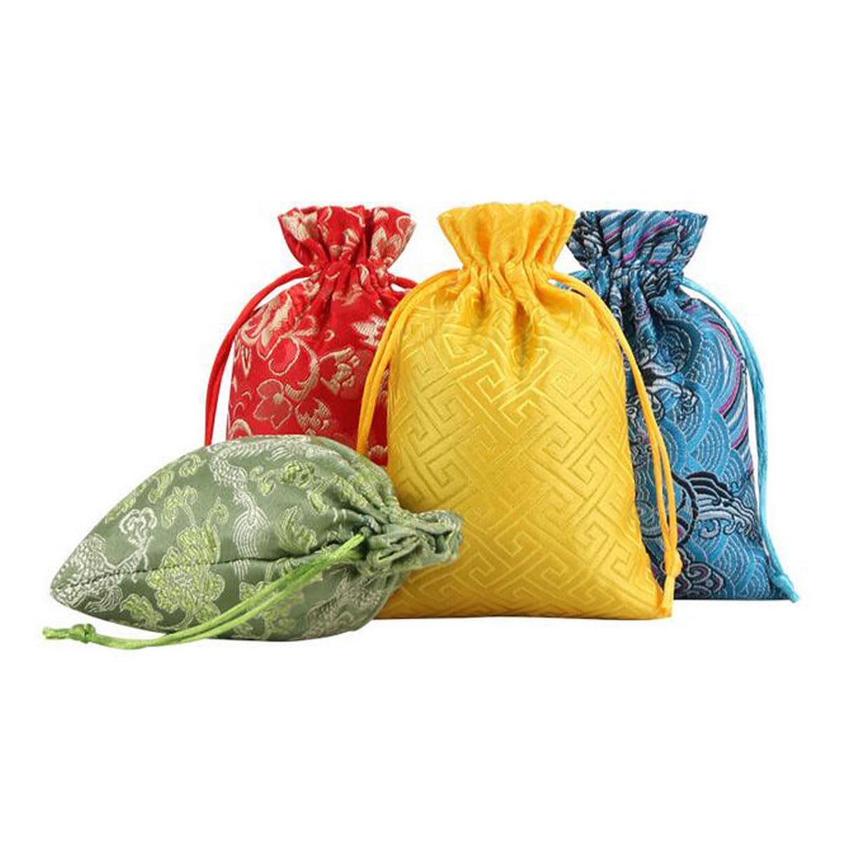 20-Piece Chinese Silk Jewelry Pouch Set - Brocade Gift Bags for Jewelry, Candy & Small Gifts (3.9x5.5 Inches, Dark Blue) - Perfect for Wedding Favors, Party Giveaways & Handmade Craft Storage