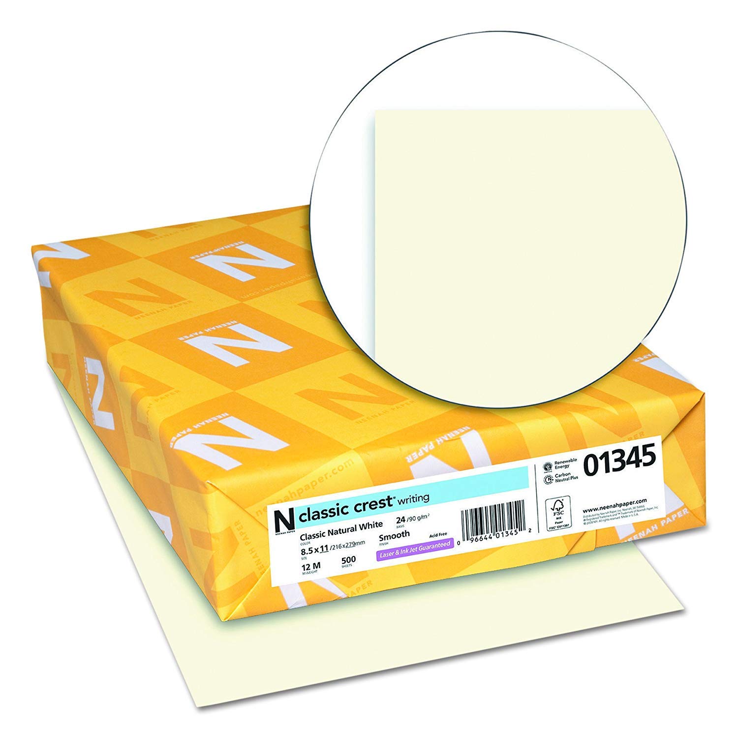 Premium Neenah 01345 Classic Crest 24lb White Paper - 8.5