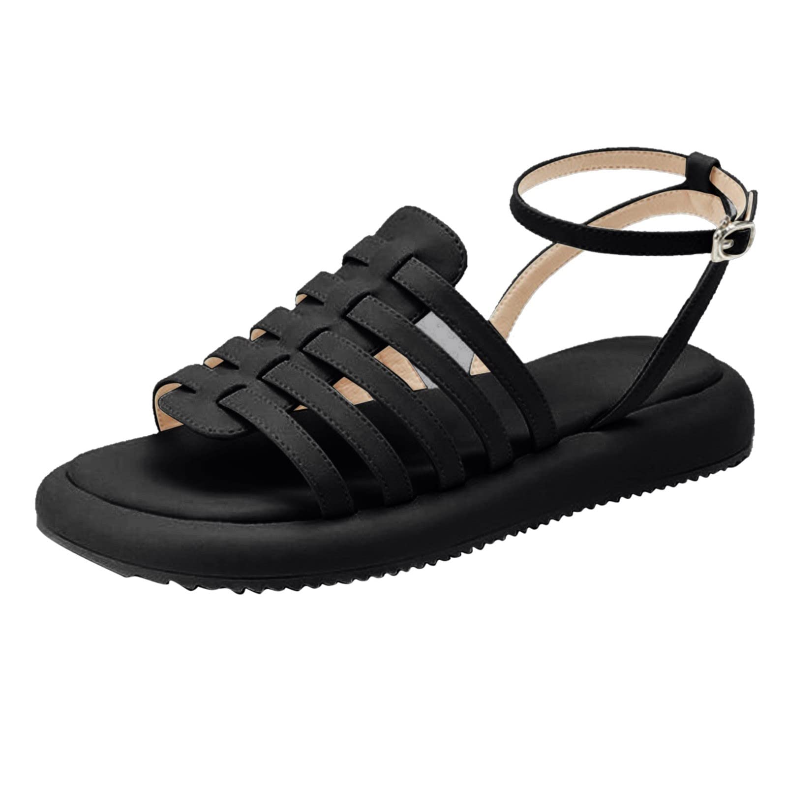 Women's Flat Sandals with Ankle Strap - Summer Beach Dress Sandals in Brown, Size 8 | Comfortable Casual Footwear for Vacation, Walking & Outdoor Activities