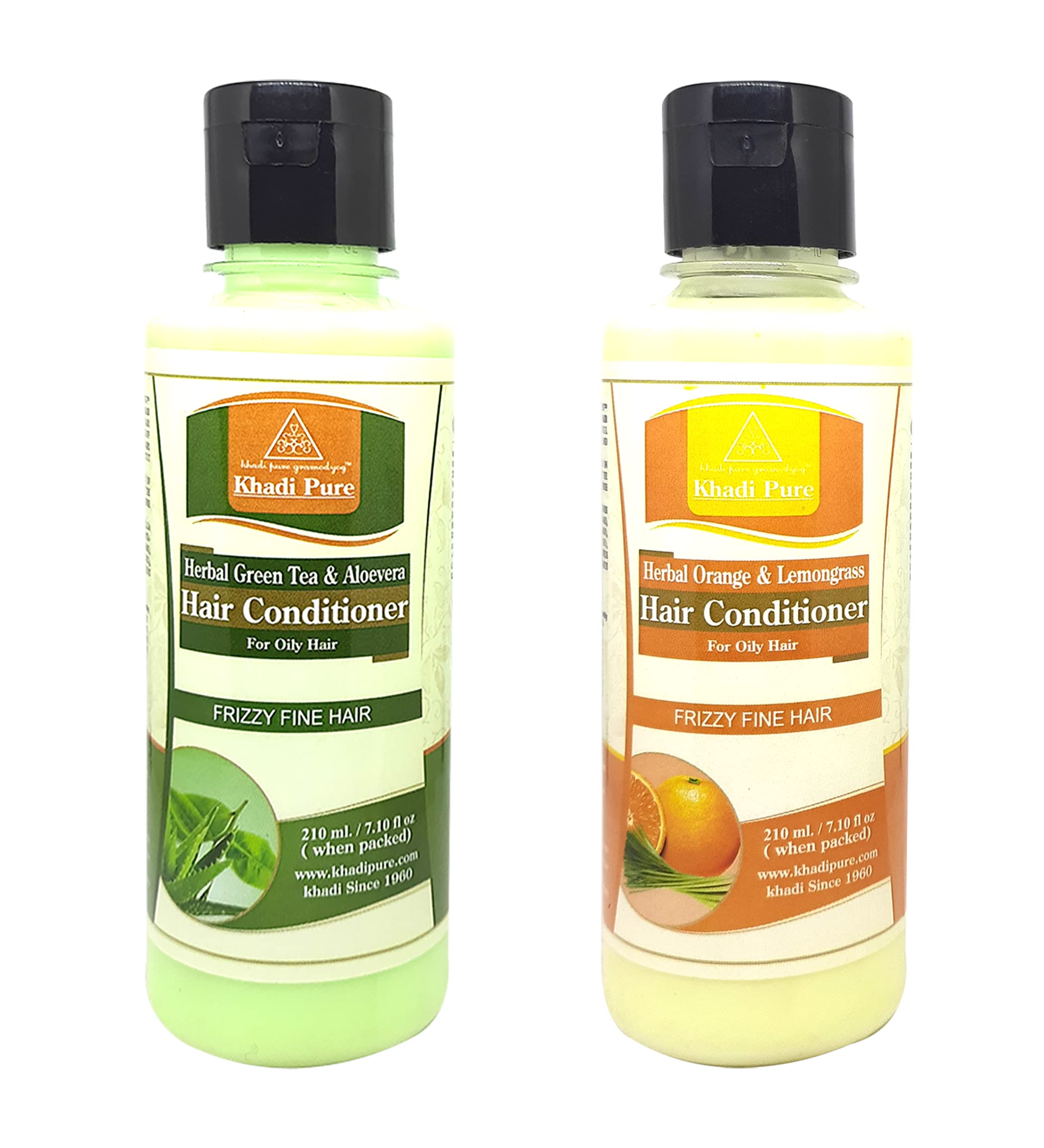 Khadi Pure Green Tea & Aloe Vera Hair Conditioner + Orange & Lemongrass Hair Conditioner Combo - 420ml (Pack of 2) | Natural Ayurvedic Hair Care for Dry & Damaged Hair | Perfect for Daily Use & Scalp Nourishment