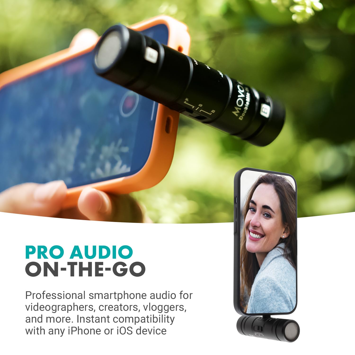 Movo DoubleMic-DI Dual Capsule iPhone Microphone - MFi Certified Lightning Condenser Mic for iPhone & iPad - Professional Two-Sided Cardioid Mic for Video Recording, Podcasting & Live Streaming (iOS Compatible) - Perfect for Content Creators, Vloggers & Musicians