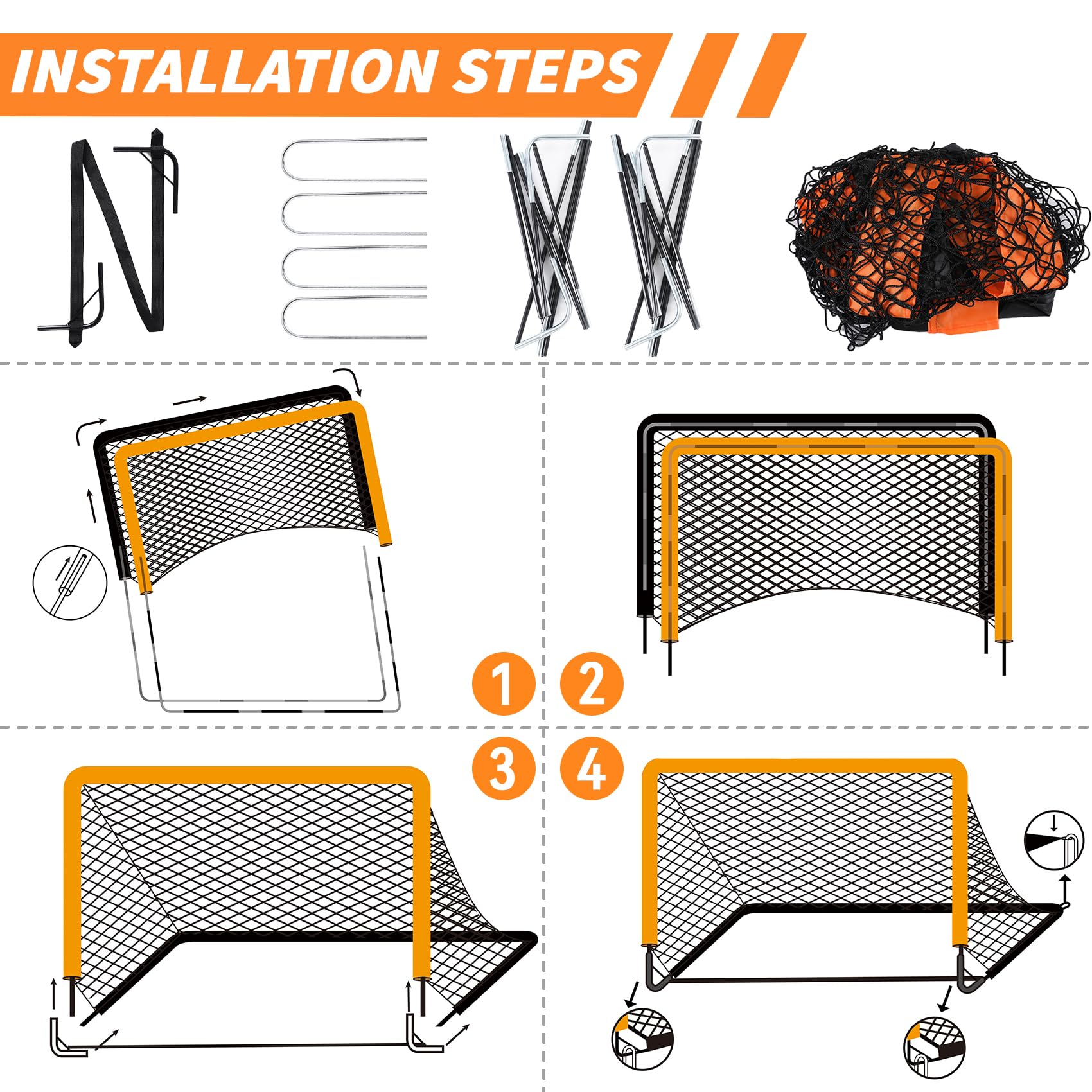 2-Pack Portable Soccer Goals for Backyard - Pop Up Folding Soccer Goal Net for Indoor or Outdoor Use, Practice Mini Soccer Goals for Kids and Youth, 4' x 3' Training Football Net with Carry Bag - Perfect for Backyard Practice, Park Games & Youth Soccer Training