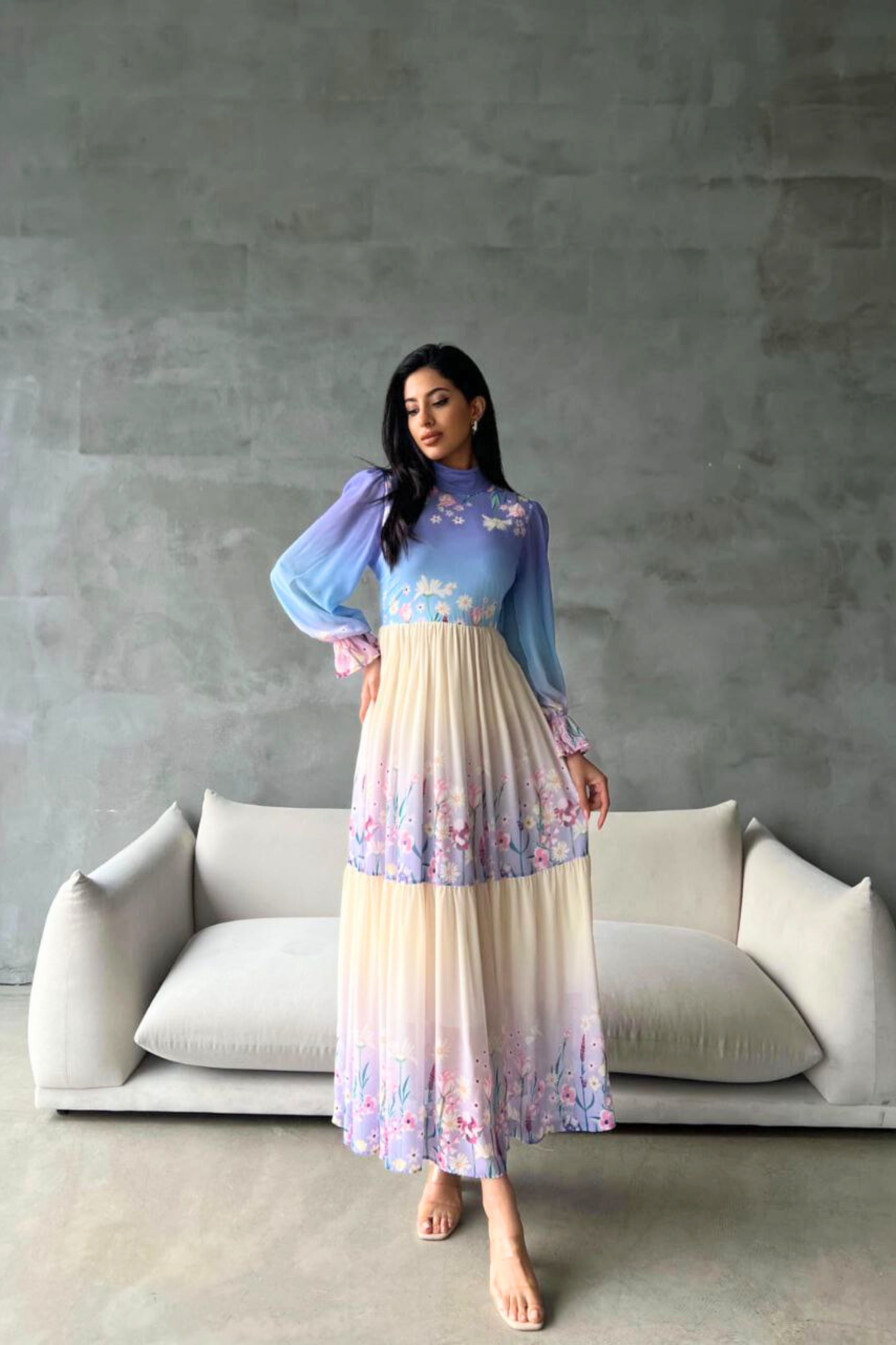 Elegant Floral Print Long Sleeve Maxi Dress for Women | Perfect for Garden Parties, Weddings & Spring Occasions