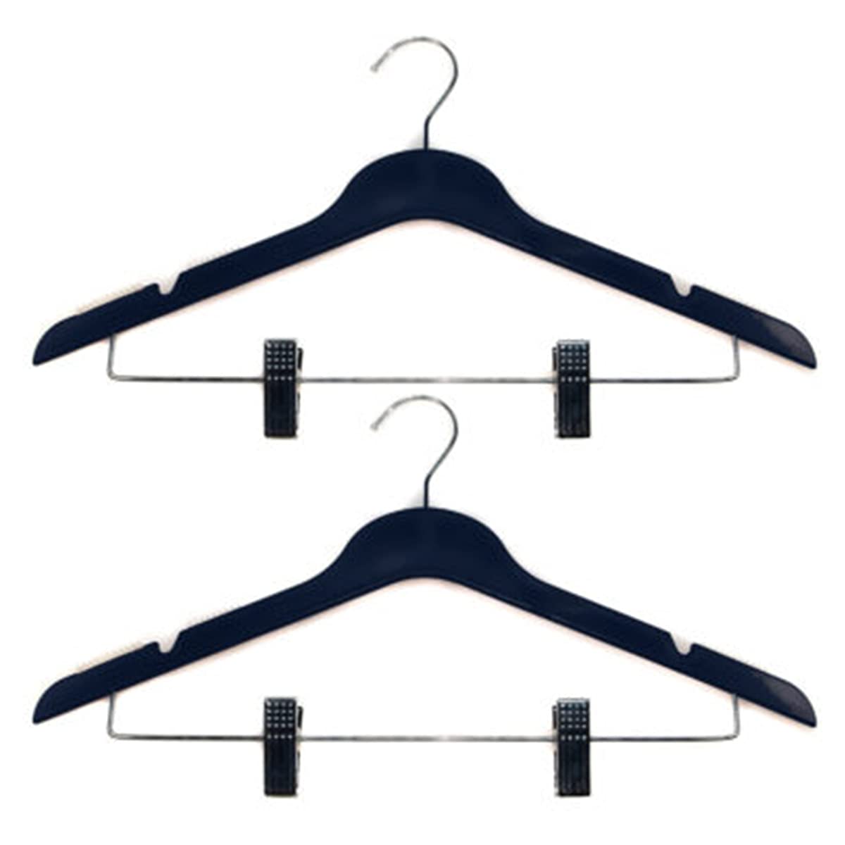 Heavy Duty Slim Plastic Hangers with Clips - Space Saving Non-Slip Clothes Hangers for Pants, Skirts & Coats - 48 Pack Navy Blue - Perfect for Closet Organization & Laundry Room Storage
