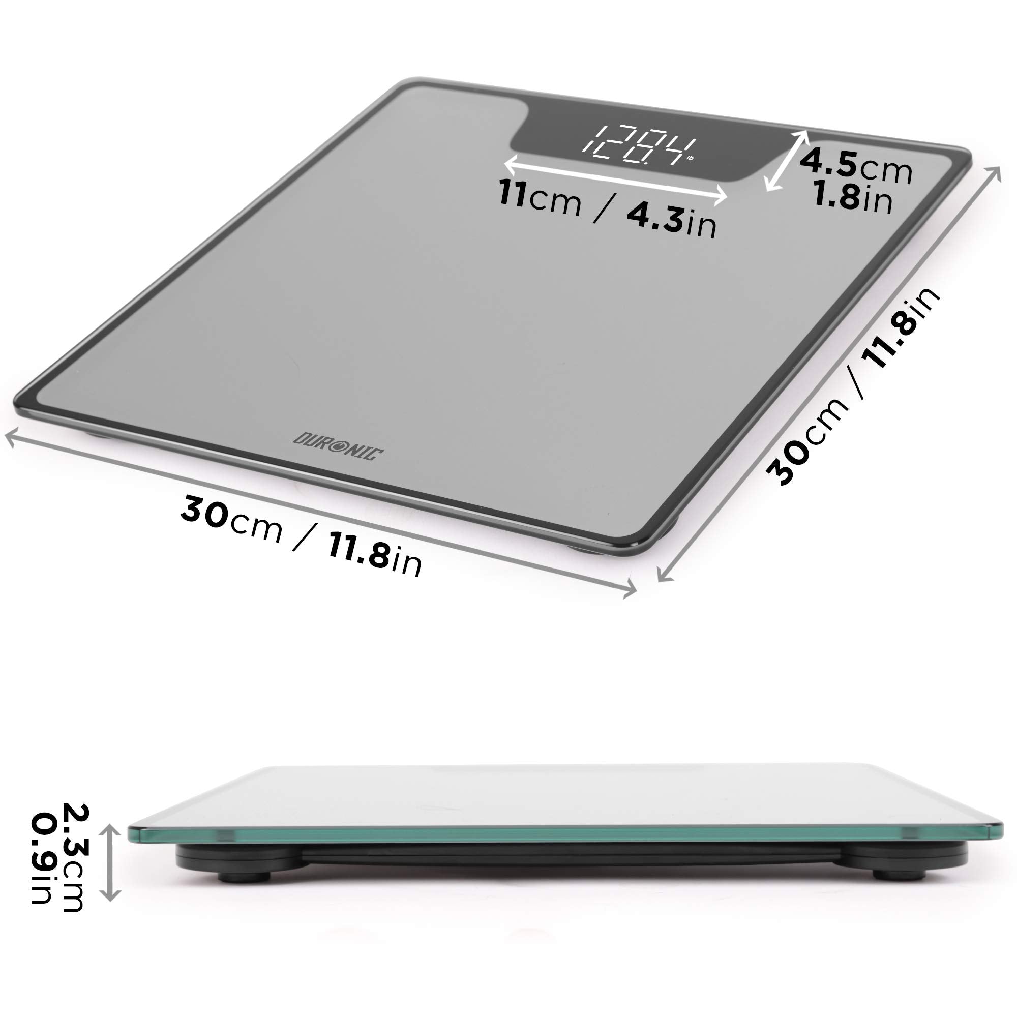 Duronic BS303 Digital Bathroom Scale - Accurate Body Weight Measurement in kg/lb, Silver & Black Design, Step-On Technology, High Precision Sensors, 180kg Capacity - Perfect for Home, Gym & Health Tracking