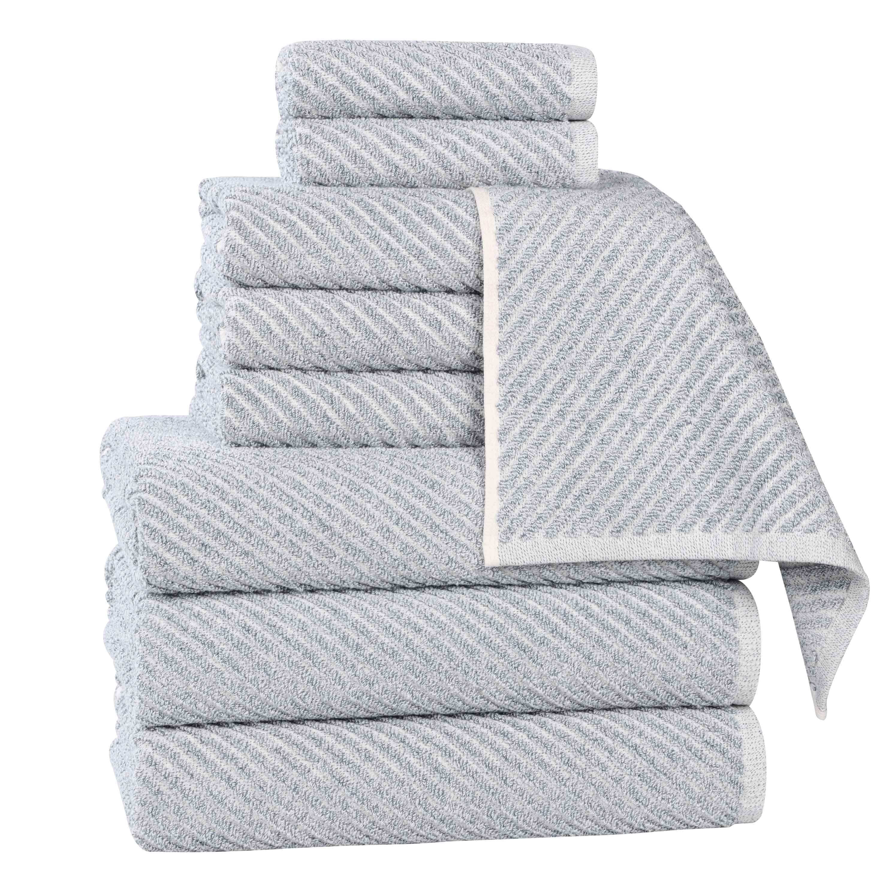 Premium 9-Piece Cotton Blend Towel Set - Soft, Absorbent & Medium Weight with Diagonal Stripes - Perfect for Bathroom, Spa, Gym & Guest Use