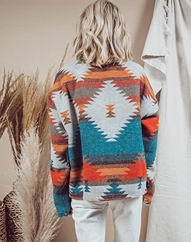 TIAFORD Women's Aztec Print Shacket Jacket - Long Sleeve Button Down Western Style Shacket for Women | Perfect for Casual Outings, Fall Layering & Boho Fashion Looks