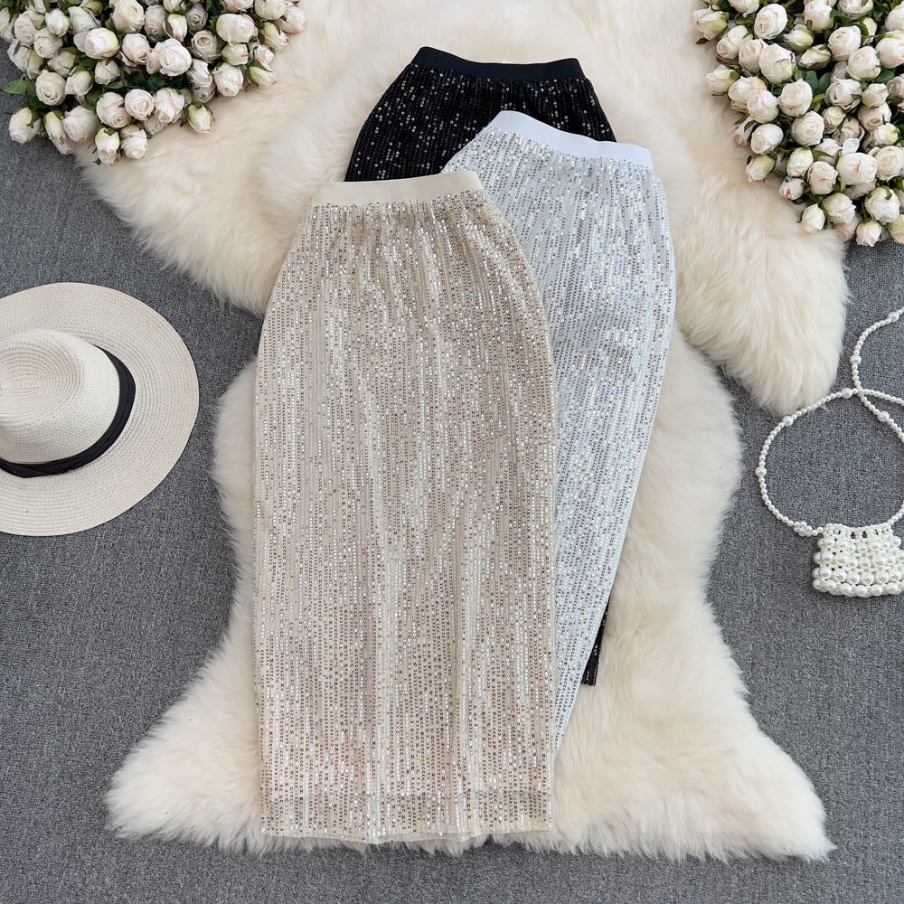 Sparkly Sequin Skirt for Women - High Waist Retro Straight Midi Skirt | Summer Party Outfit, Clubwear & Festive Occasion Fashion