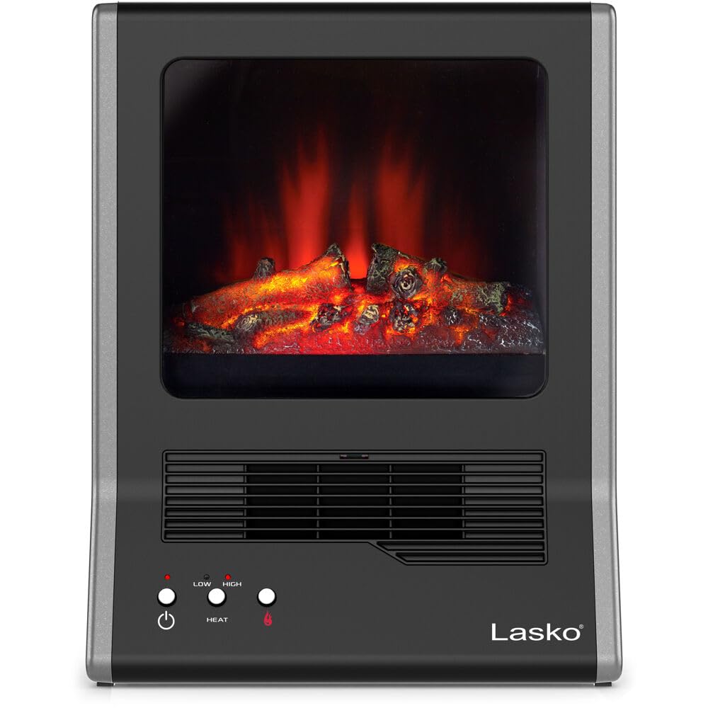 Lasko CA20100 Ultra Ceramic Fireplace Heater - 1500W Electric Space Heater with Remote Control, Black - Perfect for Living Rooms, Bedrooms & Offices