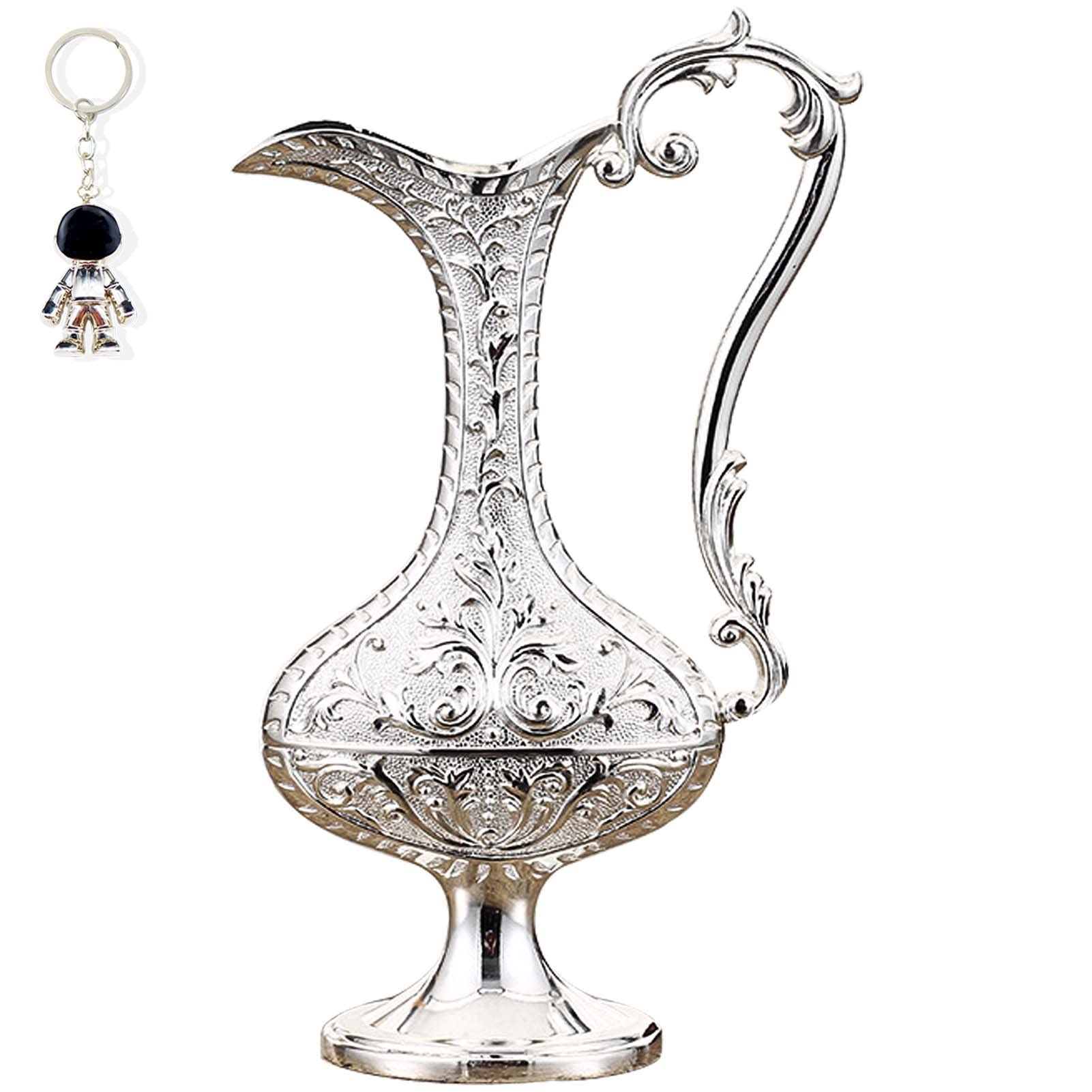 Vintage Silver Flower Vase with Handle - Elegant Metal Craft Flat Vase for Home Decor, Perfect for Living Room, Kitchen, Farmhouse, Laundry Room & Centerpiece Table Decorations | Ideal for Weddings, Parties and Rustic Home Styling