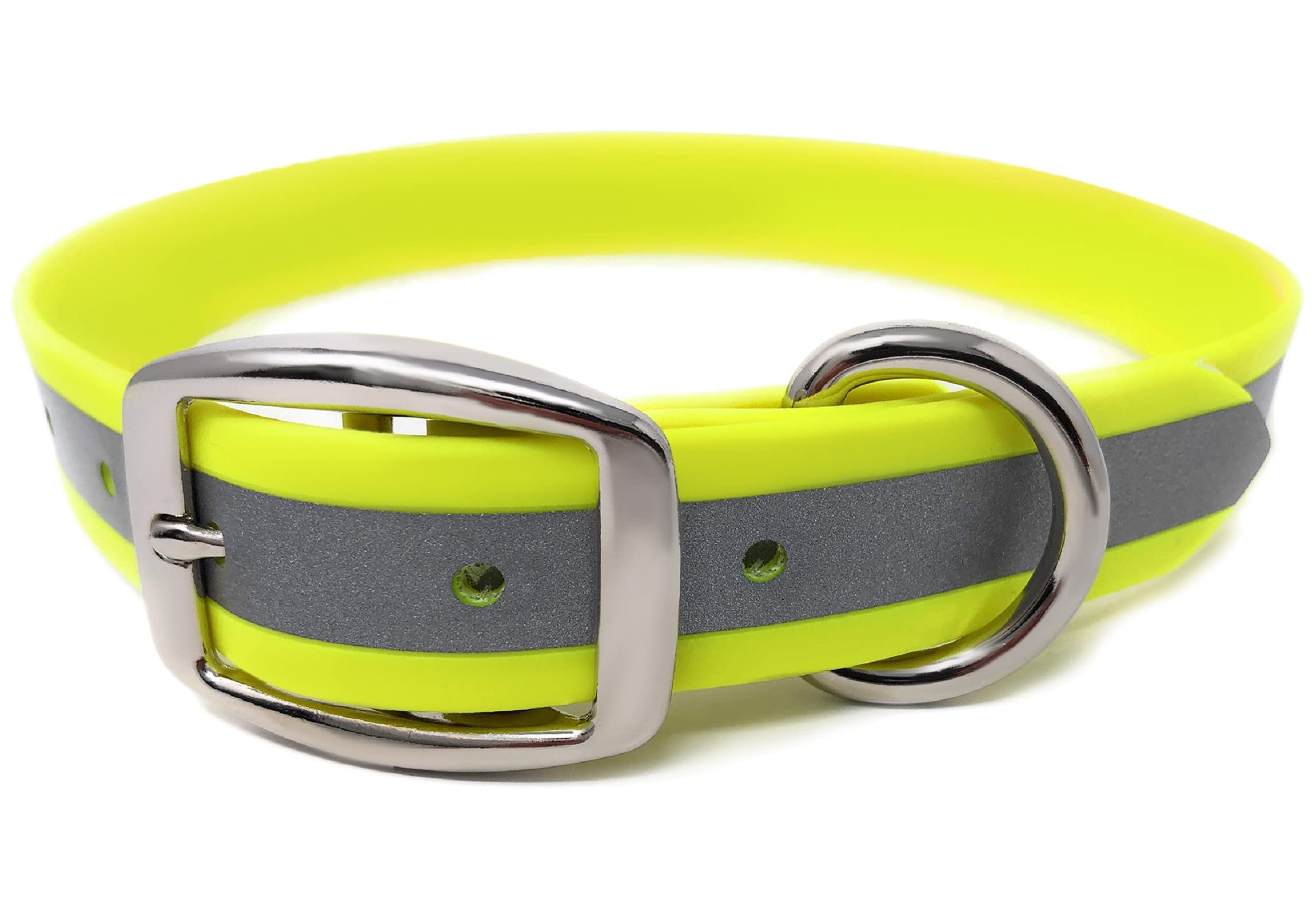 Regal Dog Products Heavy Duty Reflective Dog Collar - Large Yellow Adjustable Collar with Durable Metal Buckle & D-Ring | Chew Proof & Waterproof | Fits Small, Medium & Large Dogs | Perfect for Night Walks, Hiking & Outdoor Adventures