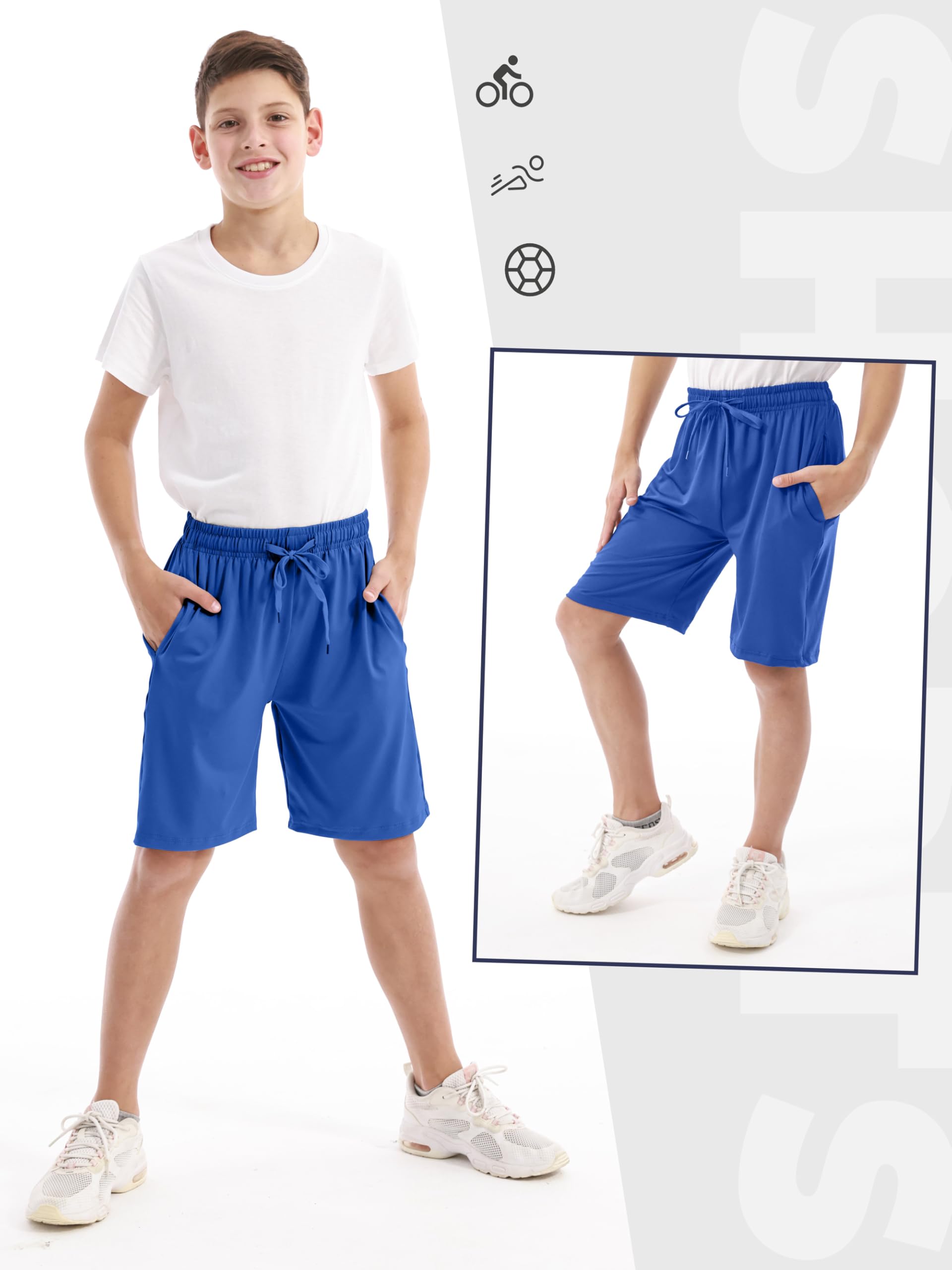 Resinta 5 Pack Boys Athletic Shorts - Quick Dry Gym Shorts with Pockets for Basketball, Running & Sports | Comfortable Workout Shorts for Active Kids